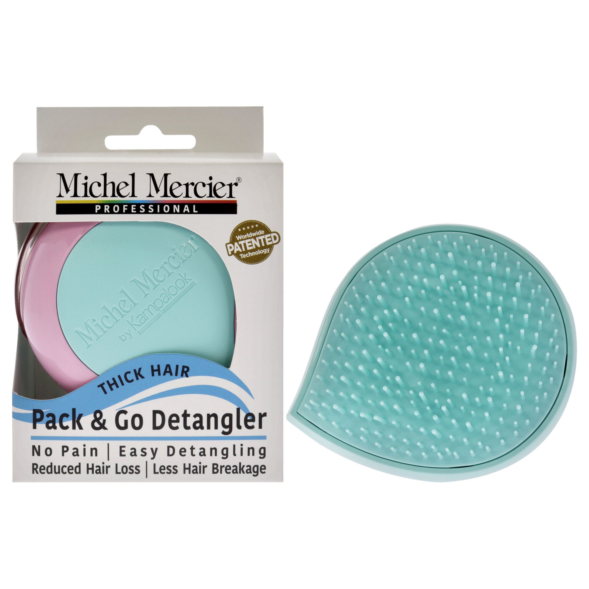 Pack and Go Detangler Thick Hair - Turquoise-Pink by Michel Mercier for Unisex - 1 Pc Hair Brush, See Description, hi-res image number 0