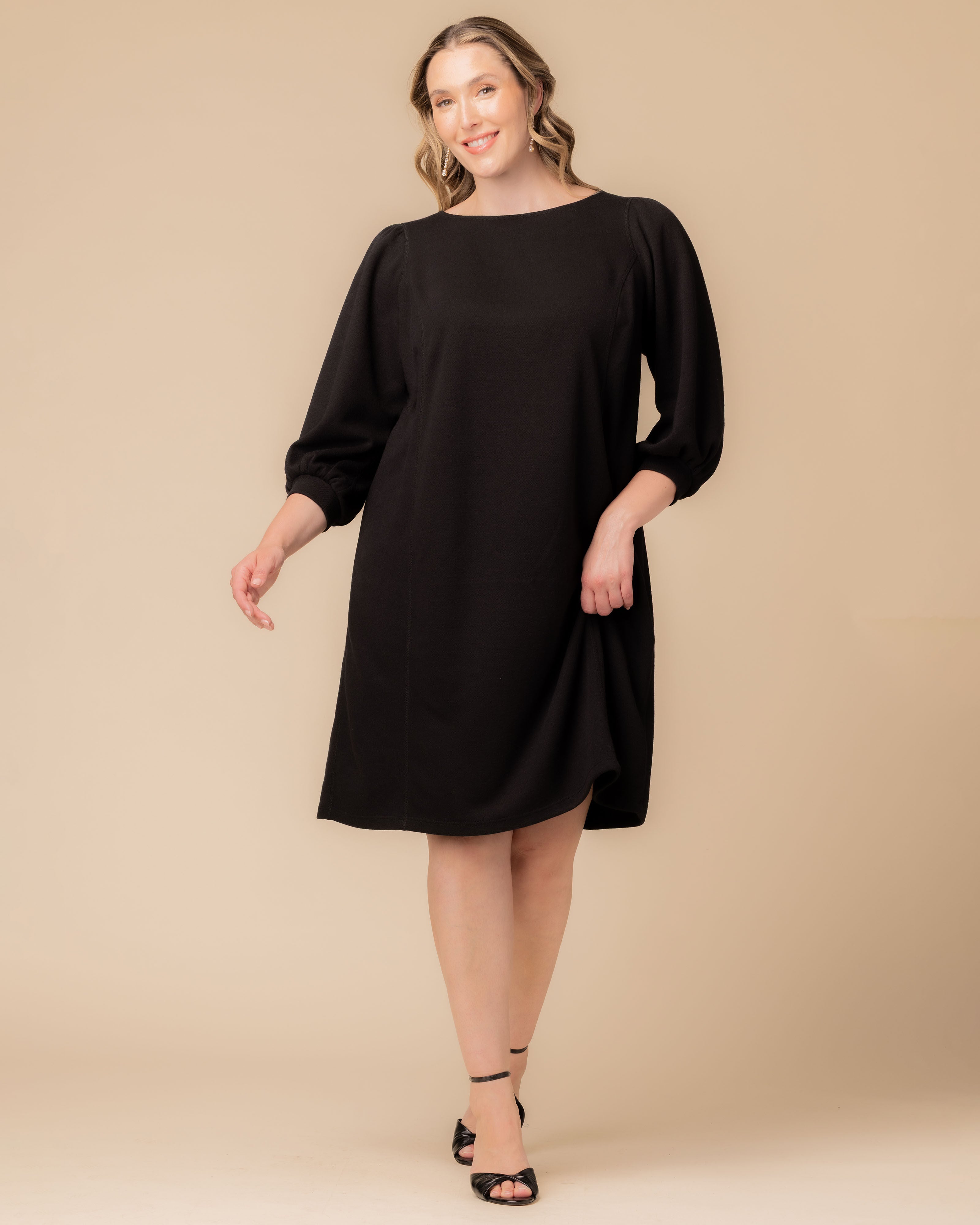Madison Sweater Knit Shift Dress, BLACK NOIR / Black, alternate image number 1