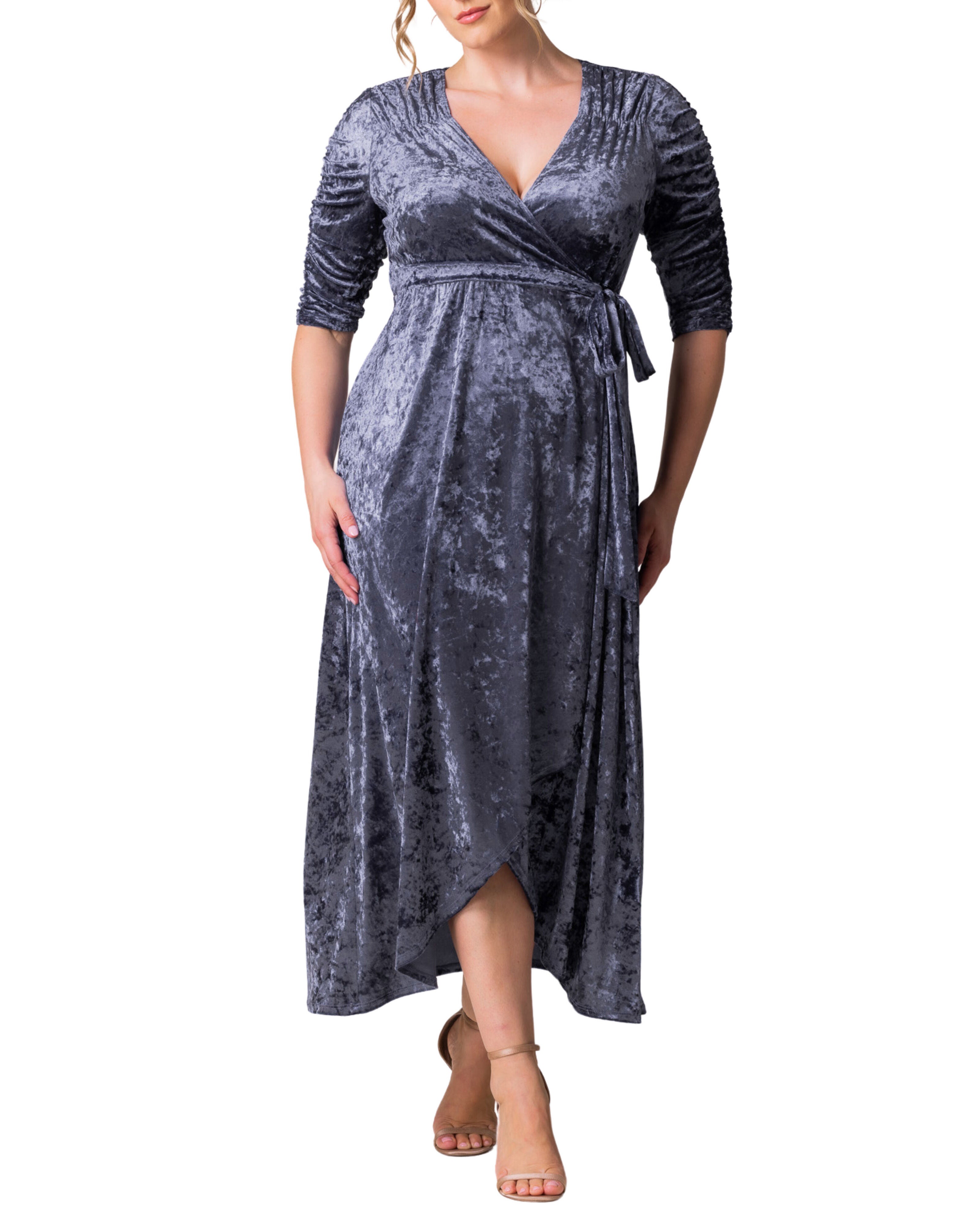 Cara Velvet Long Wrap Gown, DEEP FROST / Dusty Blue, hi-res image number 0