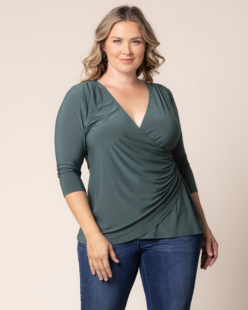 Femme Fatale Faux Wrap Top, Fern Green, hi-res image number 0