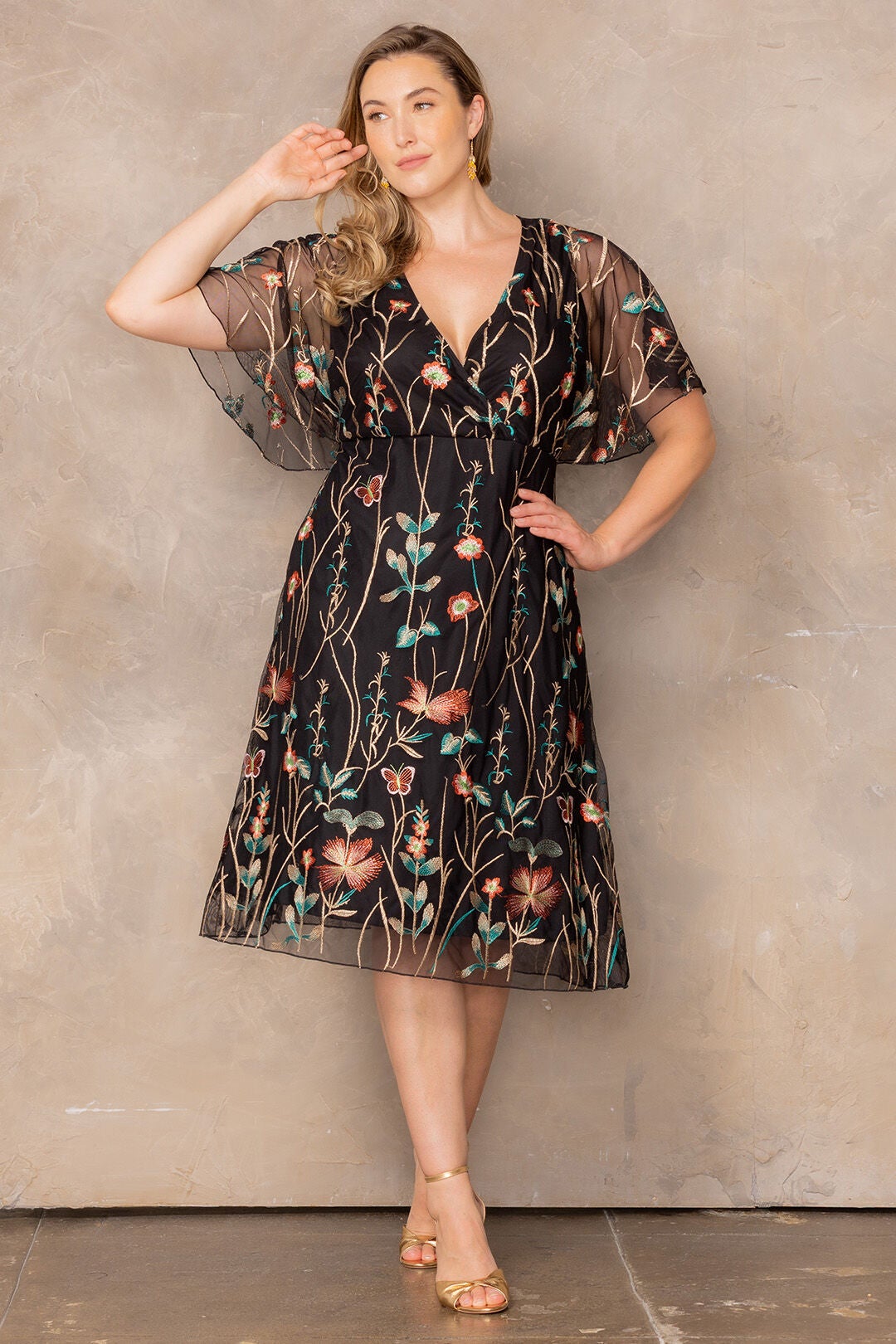 Sonnet Embroidered Cocktail Dress, Onyx / Black, alternate image number 4