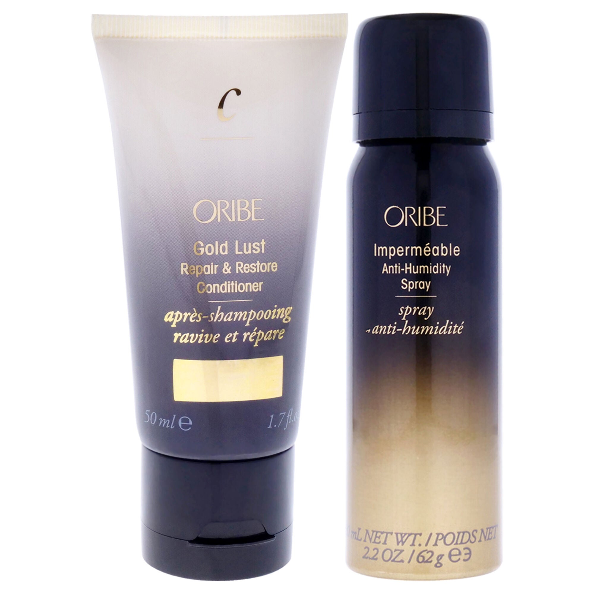 Impermeable Anti-Humidity Spray and Gold Lust Repair and Restore Conditioner Kit by Oribe for Unisex - 2 Pc Kit 2.1oz Hair Spray, 1.7oz Conditioner, Multi, hi-res image number 0