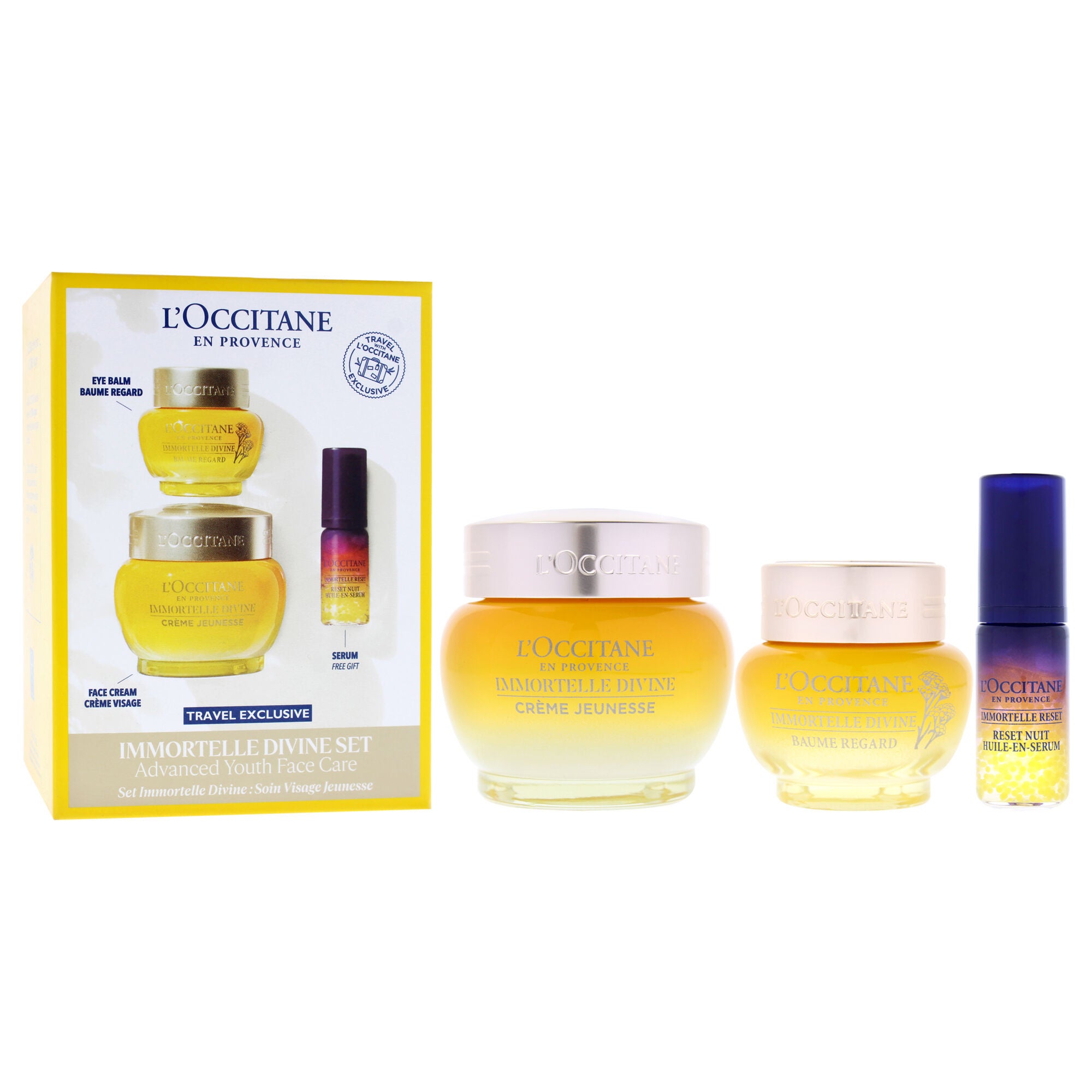 Immortelle Divine Set - Advance Youth Face Care by LOccitane for Unisex - 3 Pc 0.5oz Eye Balm, 1.7oz Cream, 0.16oz Oil-In-Serum, See Description, alternate image number 1