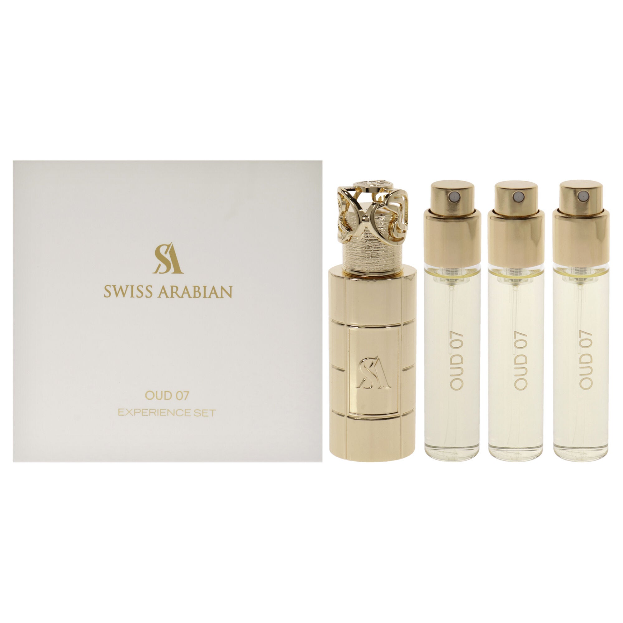 Oud 07 by Swiss Arabian for Unisex - 4 Pc Mini Gift Set 3 x 1oz Perfume Spray, Metal Case, See Description, hi-res image number 0