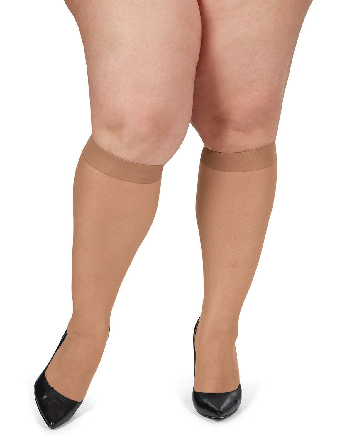 Microfiber Opaque Plus Size Curvy 2 Pack Knee High Stocking, Honey / amber, alternate image number 1
