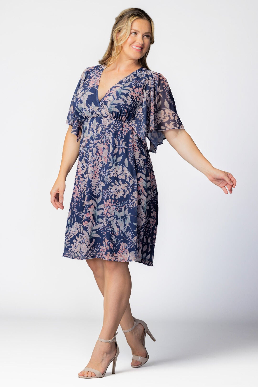 Florence Flutter Sleeve Dress, Navy Wisteria Blooms / Navy, alternate image number 3