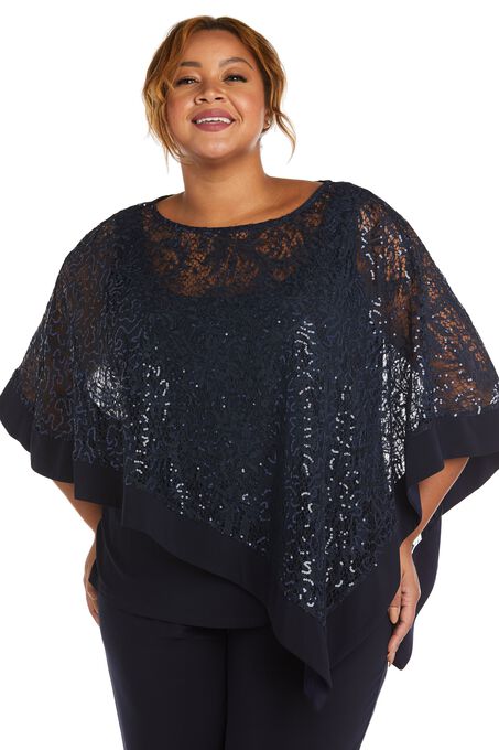 Faux 3-Piece Pant Set with Sequin and Lace Poncho, , alternate image number null
