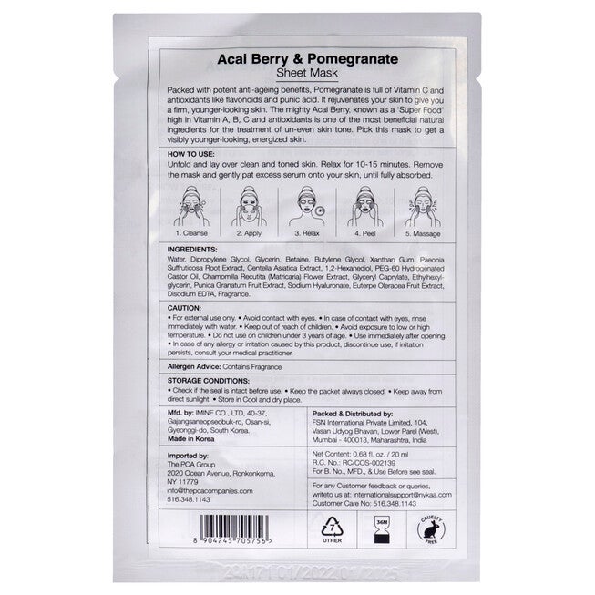 Skin Secrets Sheet Mask - Acai Berry and Pomegranate by Nykaa Naturals for Women - 1 Pc Mask, See Description, alternate image number 1