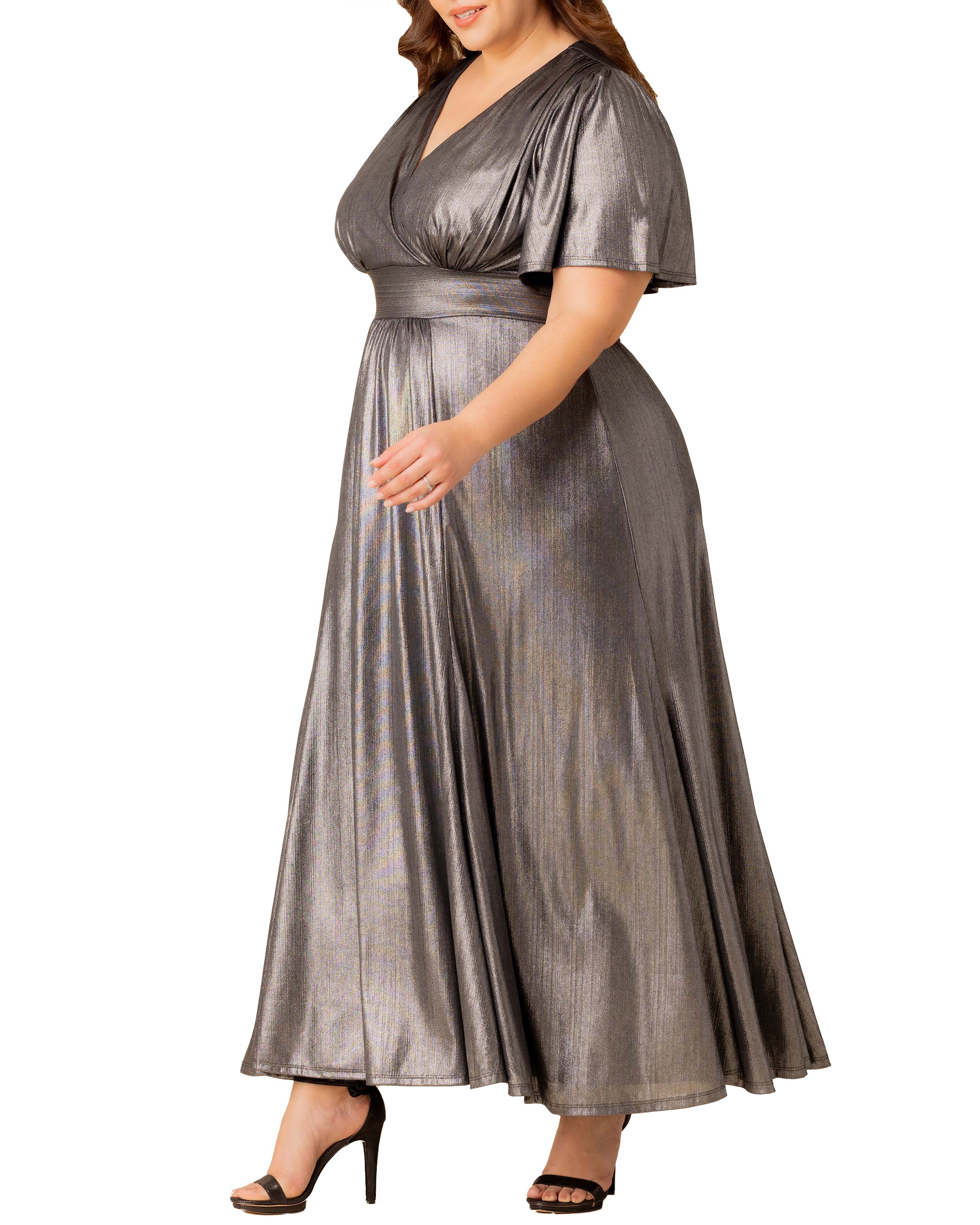 Evania Metallic Evening Gown, PEWTER / Silver, alternate image number 3
