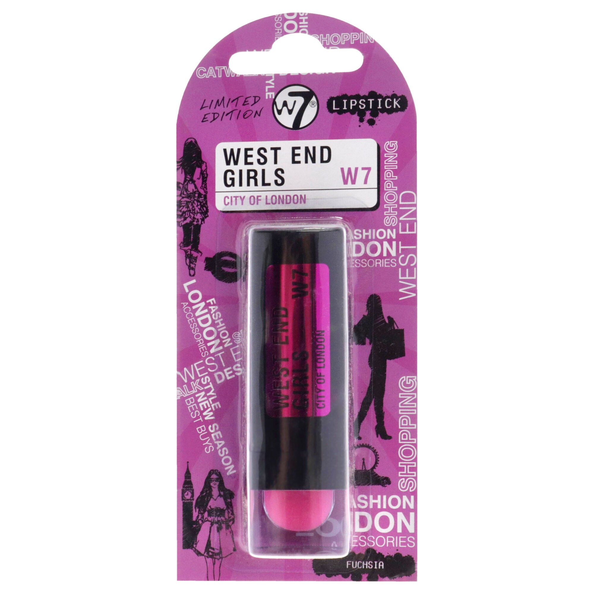 West End Girls City Of London - Fuchsia by W7 for Women - 0.1 oz Lipstick, See Description, hi-res image number 0