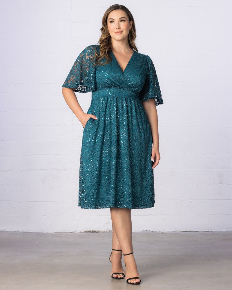 Starry Sequined Lace Cocktail Dress, , alternate image number 4