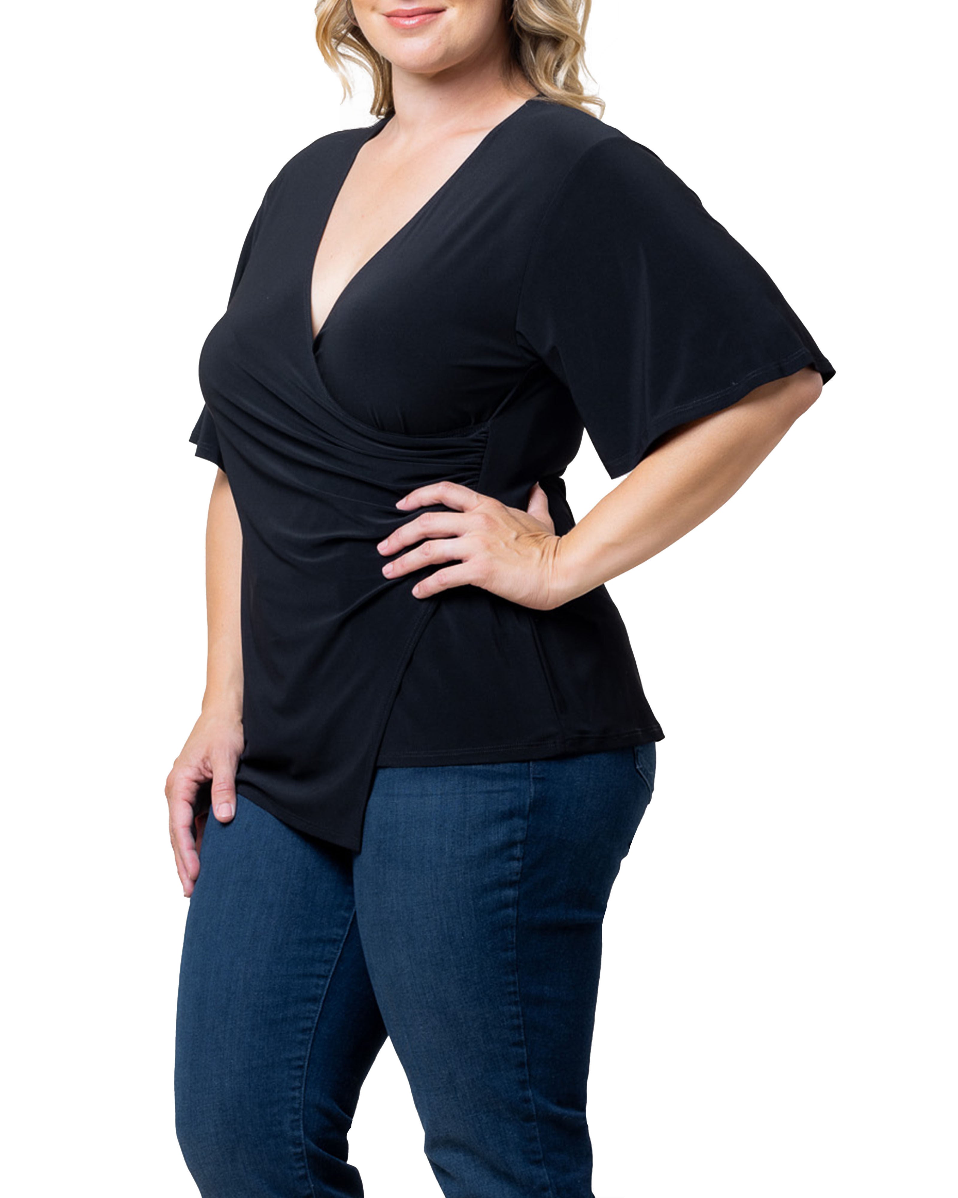 Stella Faux Wrap Top, BLACK NOIR / Black, alternate image number 3