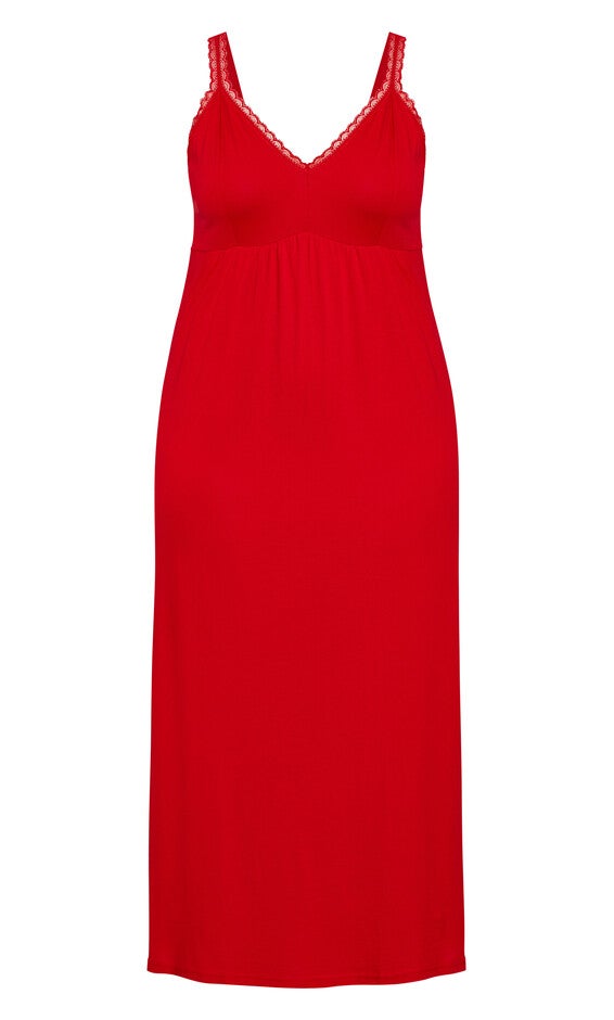 Lace Trim Maxi Sleep Dress - red, , alternate image number null