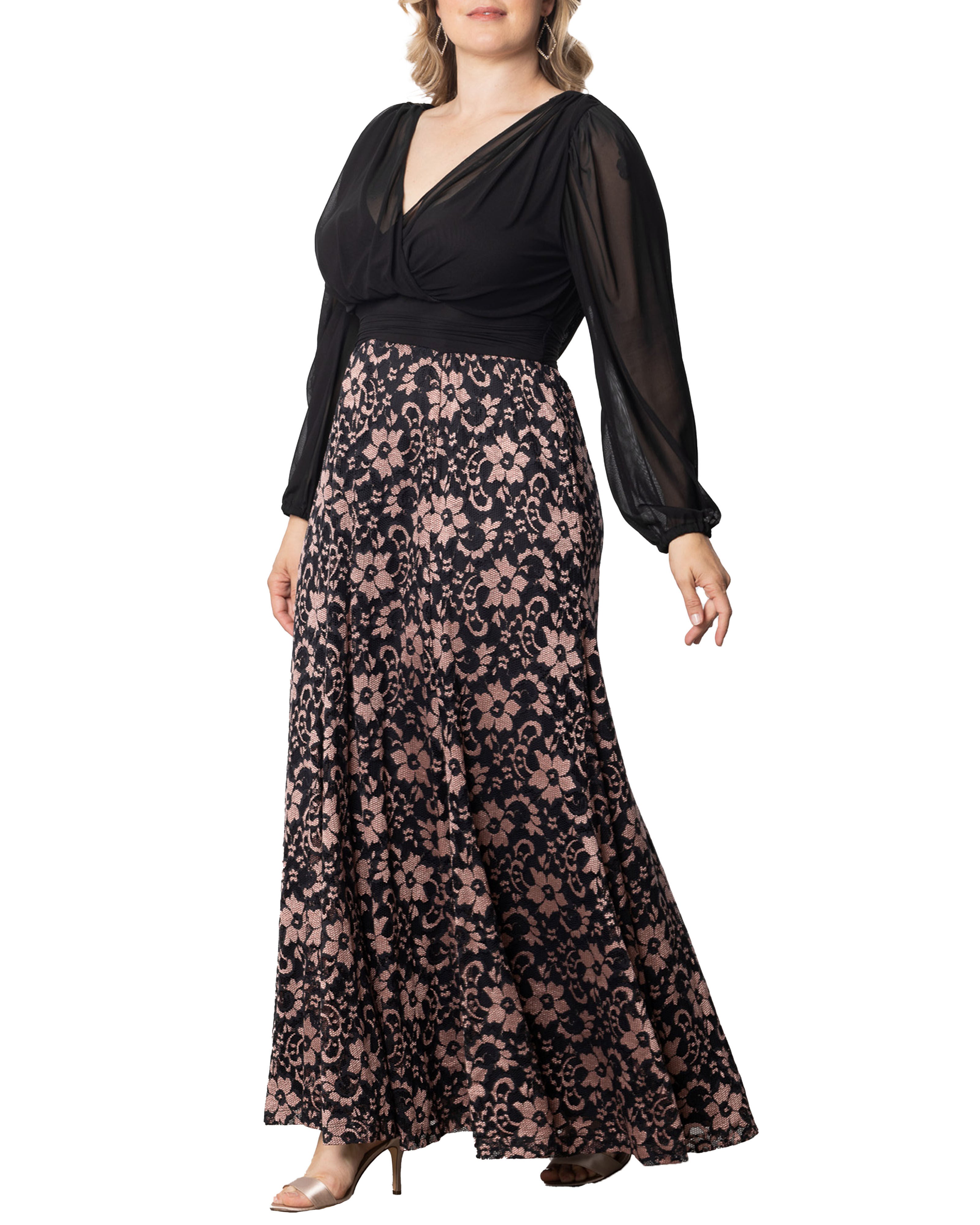 Mon Tresor Lace Evening Gown, ROSE GOLD / Black, alternate image number 3