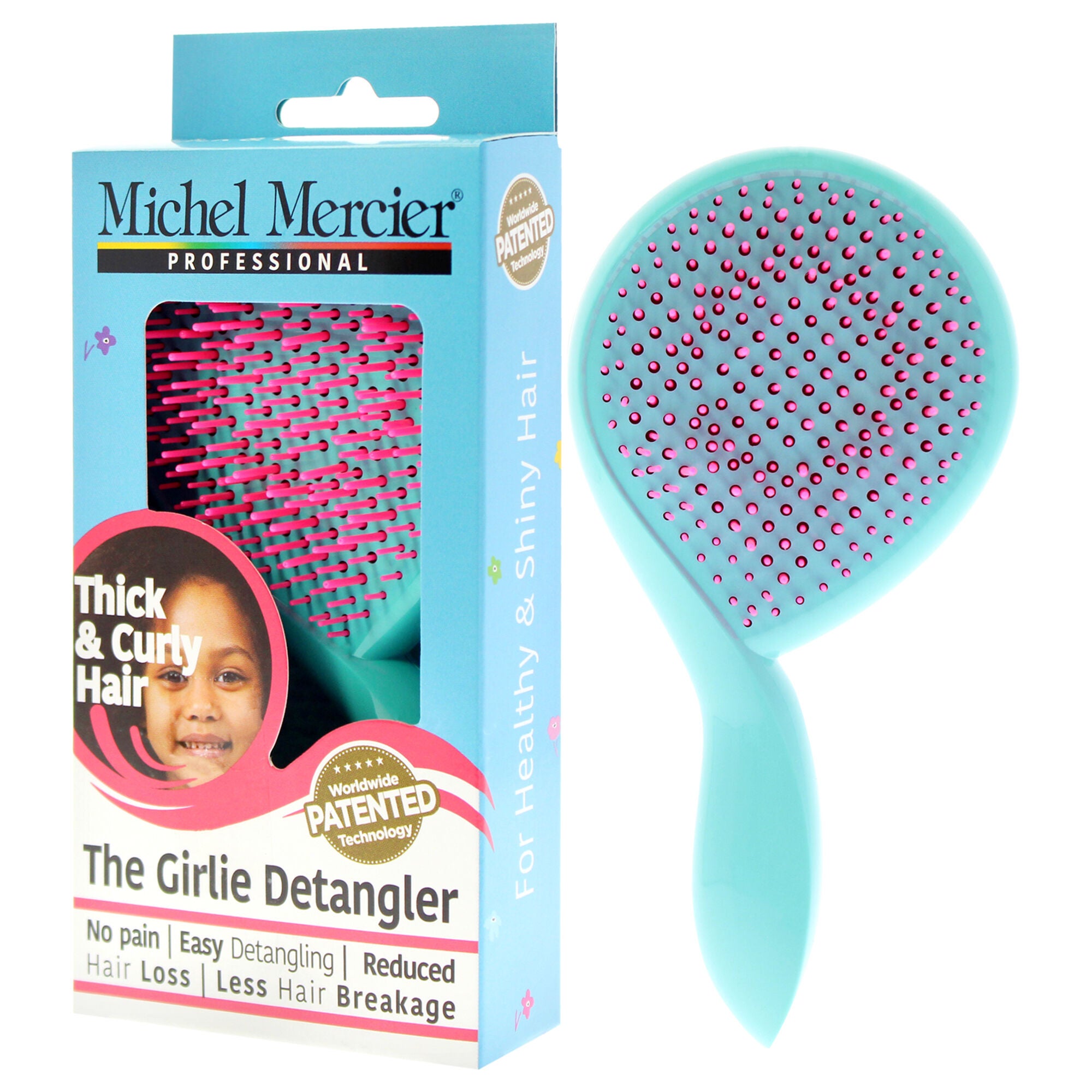 The Girlie Detangle Brush Thick and Curly Hair - Turquoise-Pink by Michel Mercier for Women- 1 Pc Hair Brush, , alternate image number 7