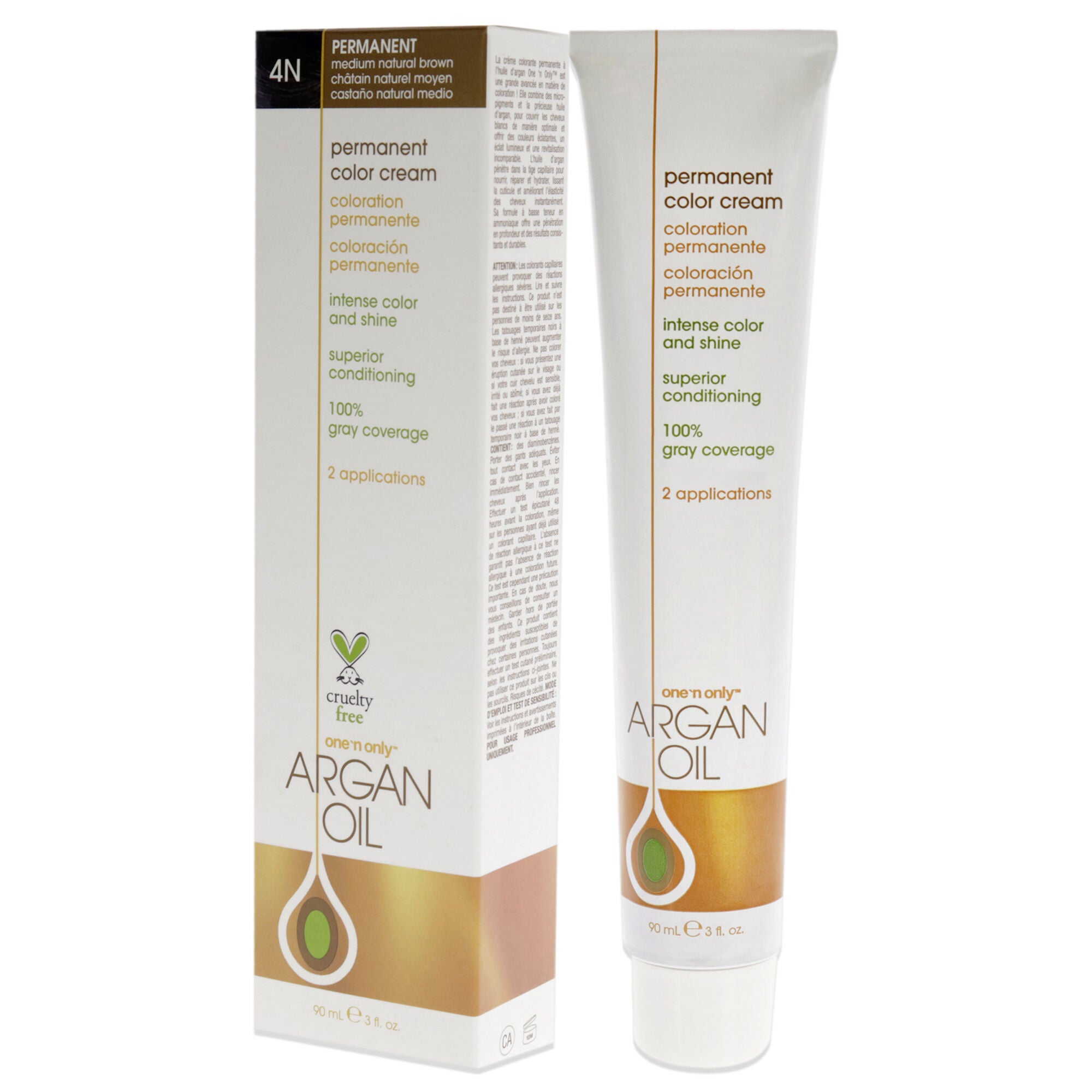 Argan Oil Permanent Color Cream - 4N Medium Natural Brown by One n Only for Unisex - 3 oz Hair Color, See Description, alternate image number 3