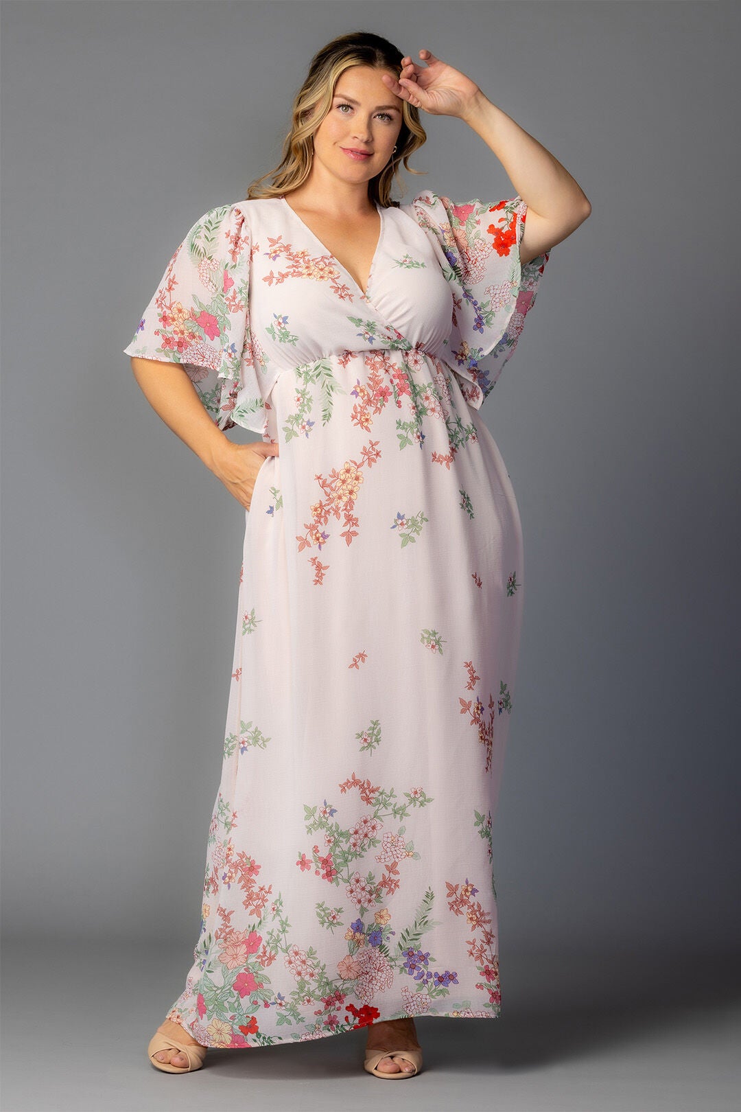 Catalina Border Print Gown, Cottage Garden Border / Cream, alternate image number 3