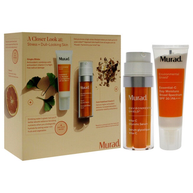 Under The Microscope The Power Brighteners Kit by Murad for Women - 2 Pc 1oz Vitamin C Glycolic Serum, 1.7oz Essential C Day Moisture SPF 30, , alternate image number null