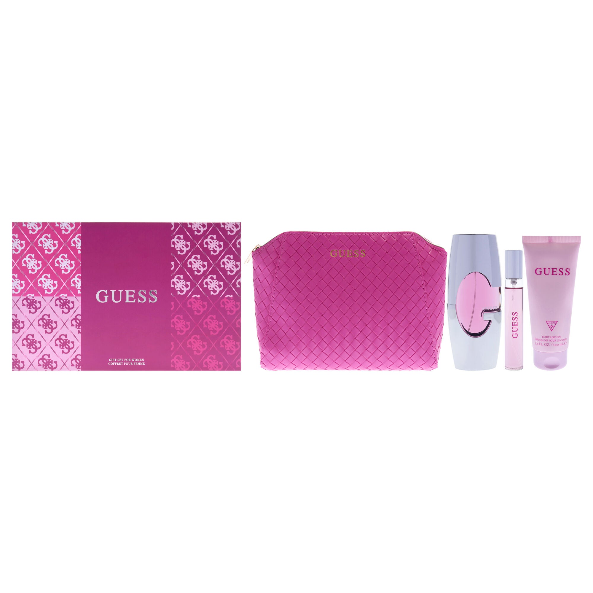 Guess by Guess for Women - 4 Pc Gift Set 2.5oz EDP Spray, 0.5oz EDP Spray, 3.4oz Body Lotion, Pouch, Clear, hi-res image number 0