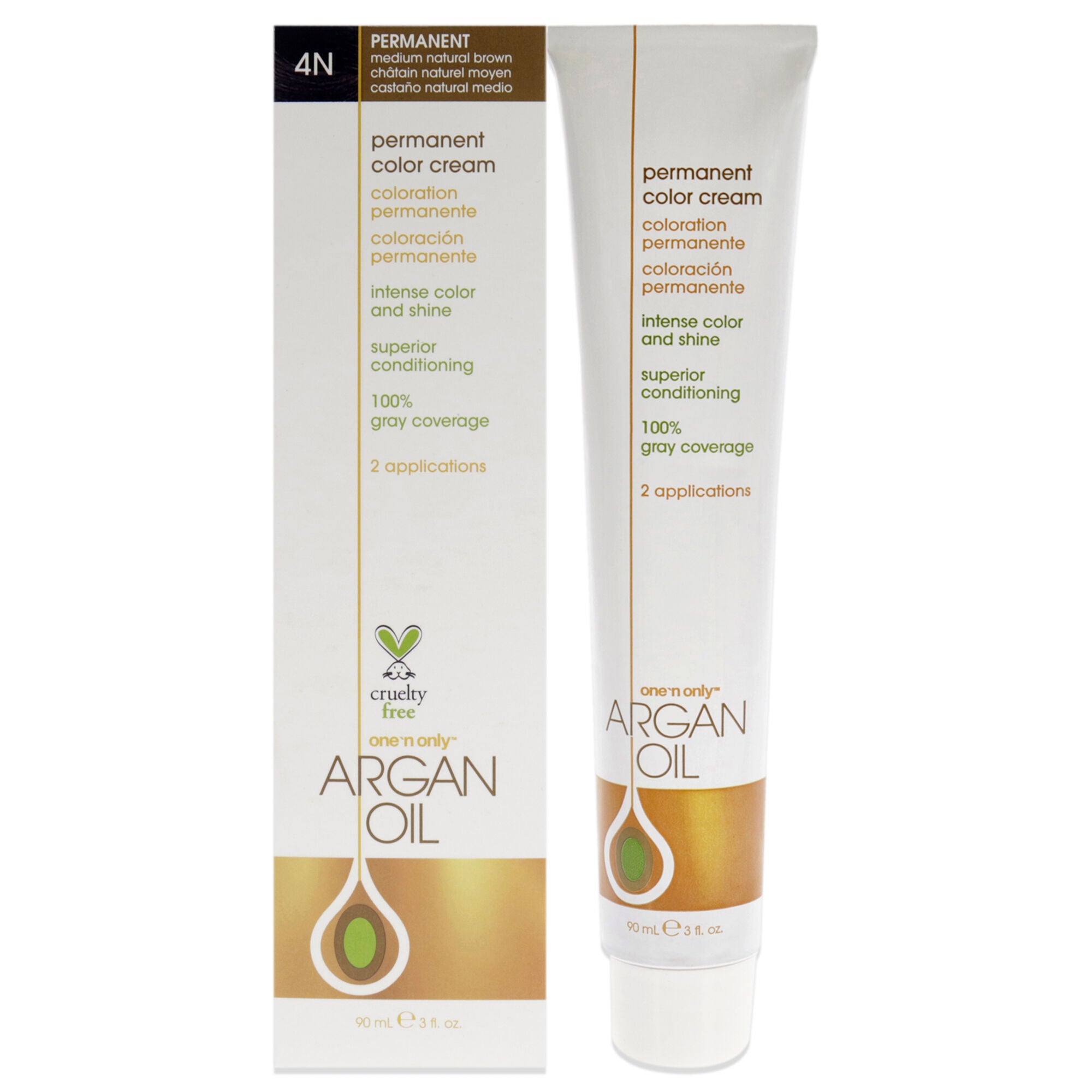 Argan Oil Permanent Color Cream - 4N Medium Natural Brown by One n Only for Unisex - 3 oz Hair Color, See Description, hi-res image number 0
