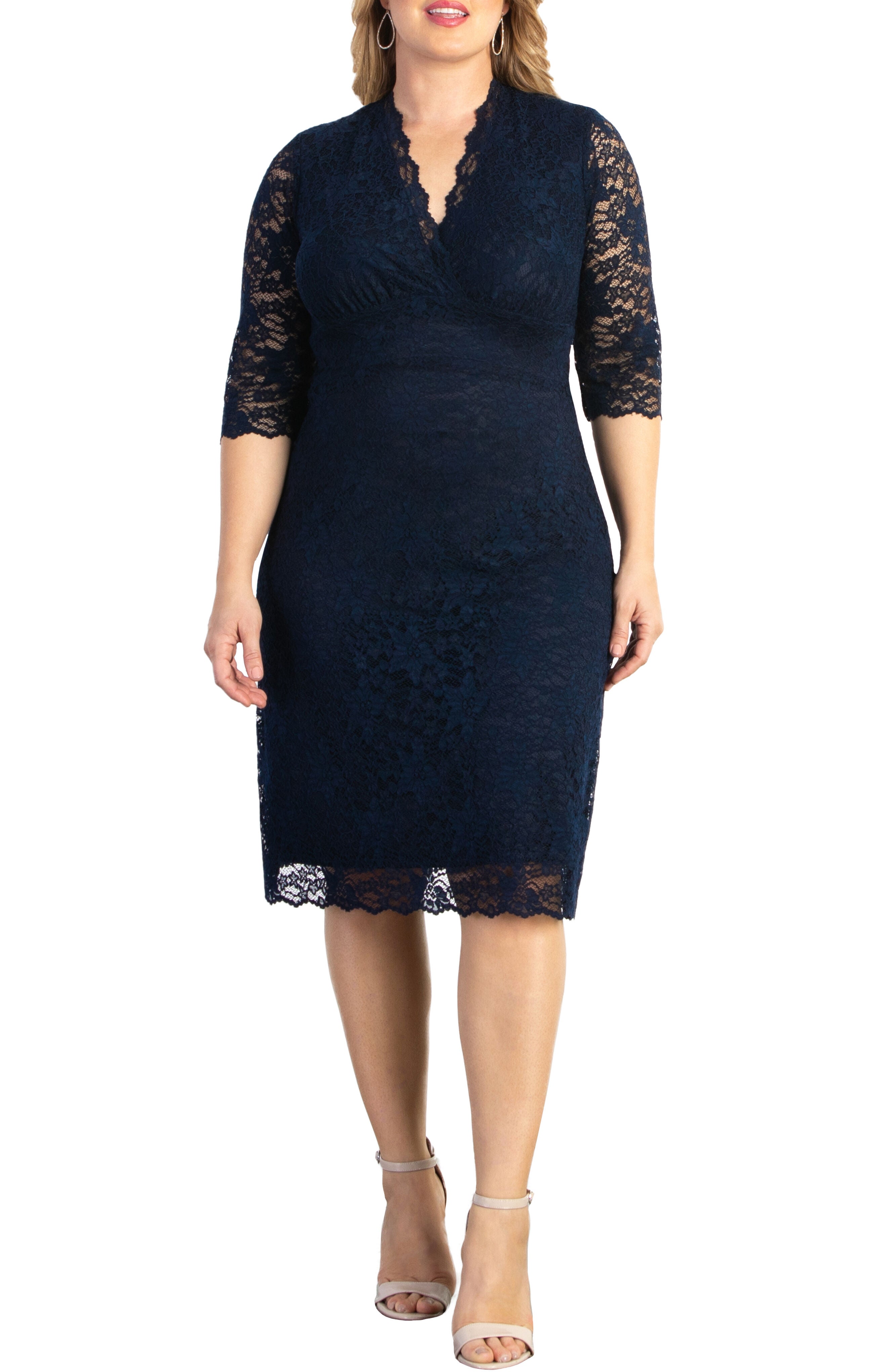 Scalloped Boudoir Lace Dress, INDIGO BLUE / Navy, hi-res image number 0