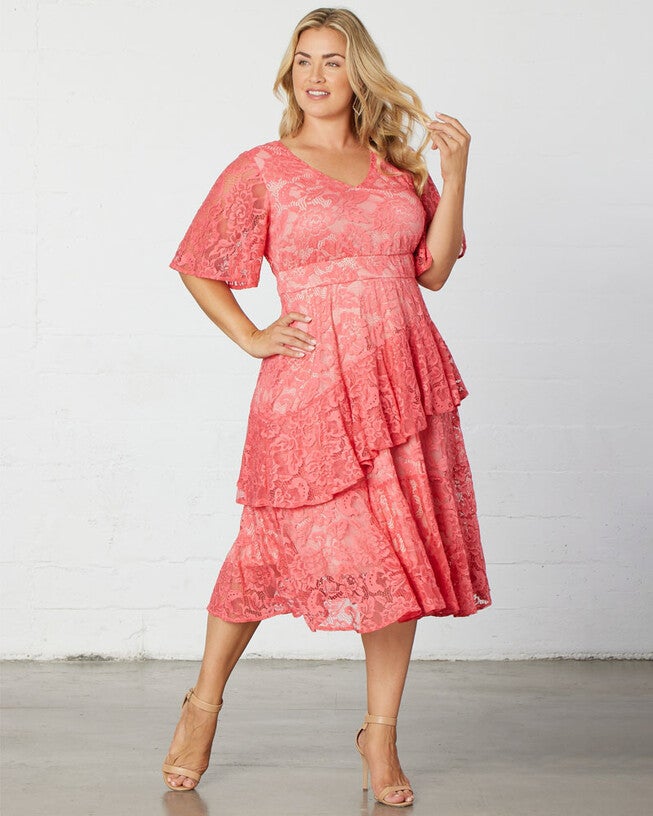 Lace Affair Cocktail Dress, Coral, hi-res image number null