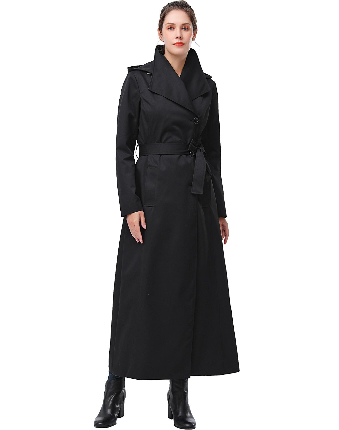 Jessica Waterproof Hooded Long Trench Coat, Black, hi-res image number 0