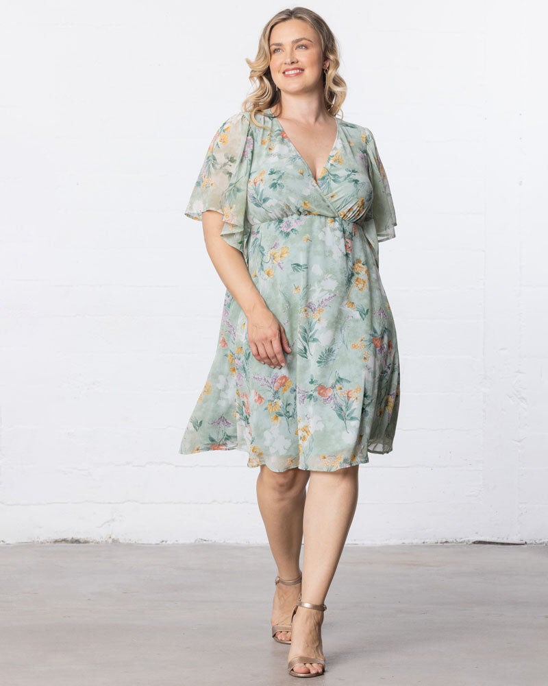 Florence Flutter Sleeve Dress, Sage Floral Print / Light Green, alternate image number 2