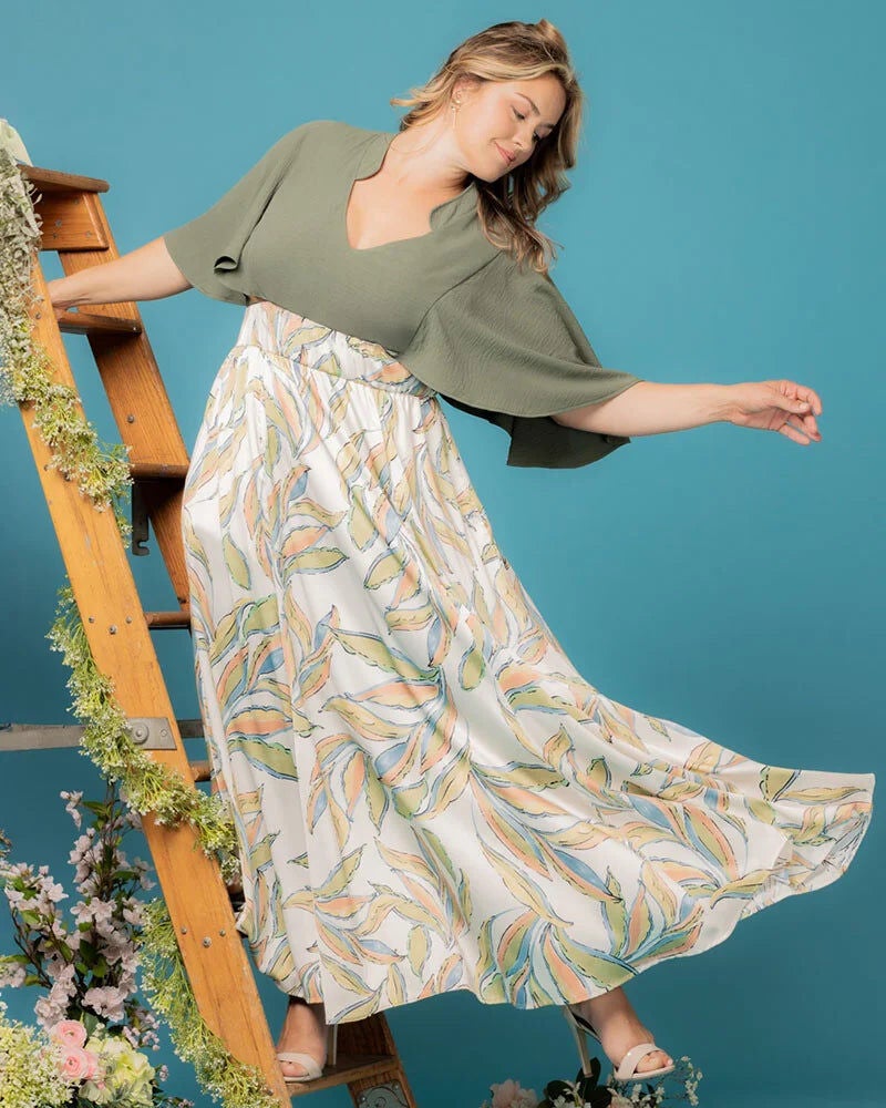 Avisa A-Line Evening Gown, Artful Leaves / White, hi-res image number 0