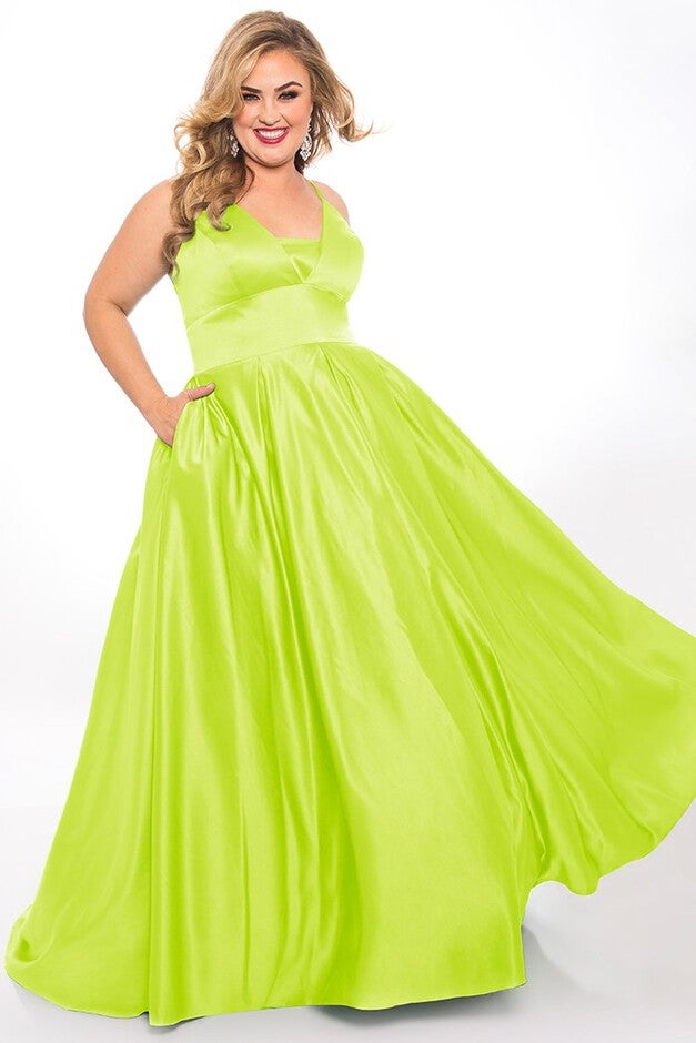 Neon Lights Plus Size Evening and Formal Dress with Pockets, Neon Green, hi-res image number 0