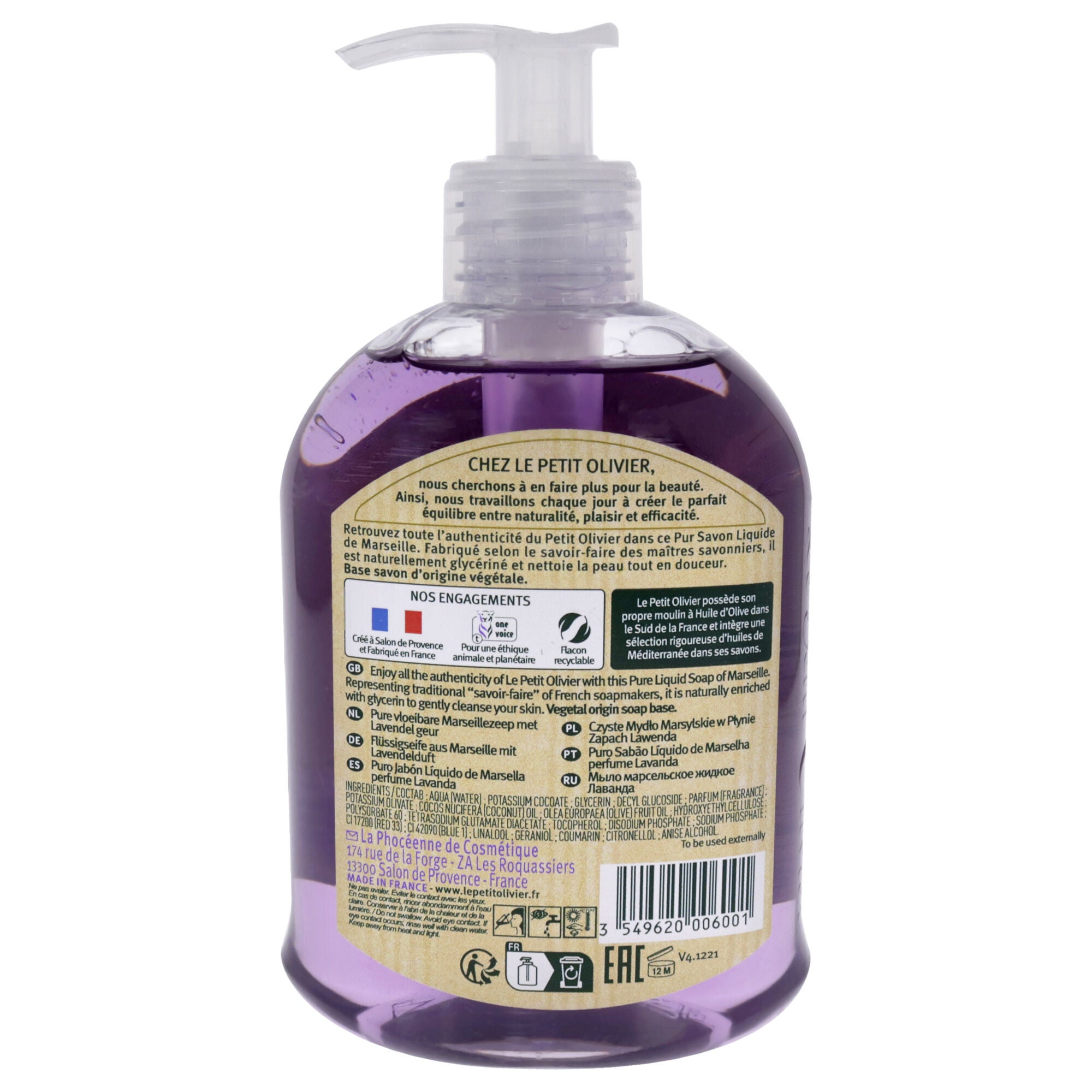 Pure Marseille Liquid Soap - Lavender Perfume by Le Petit Olivier for Women - 10.1 oz Soap, , alternate image number 3