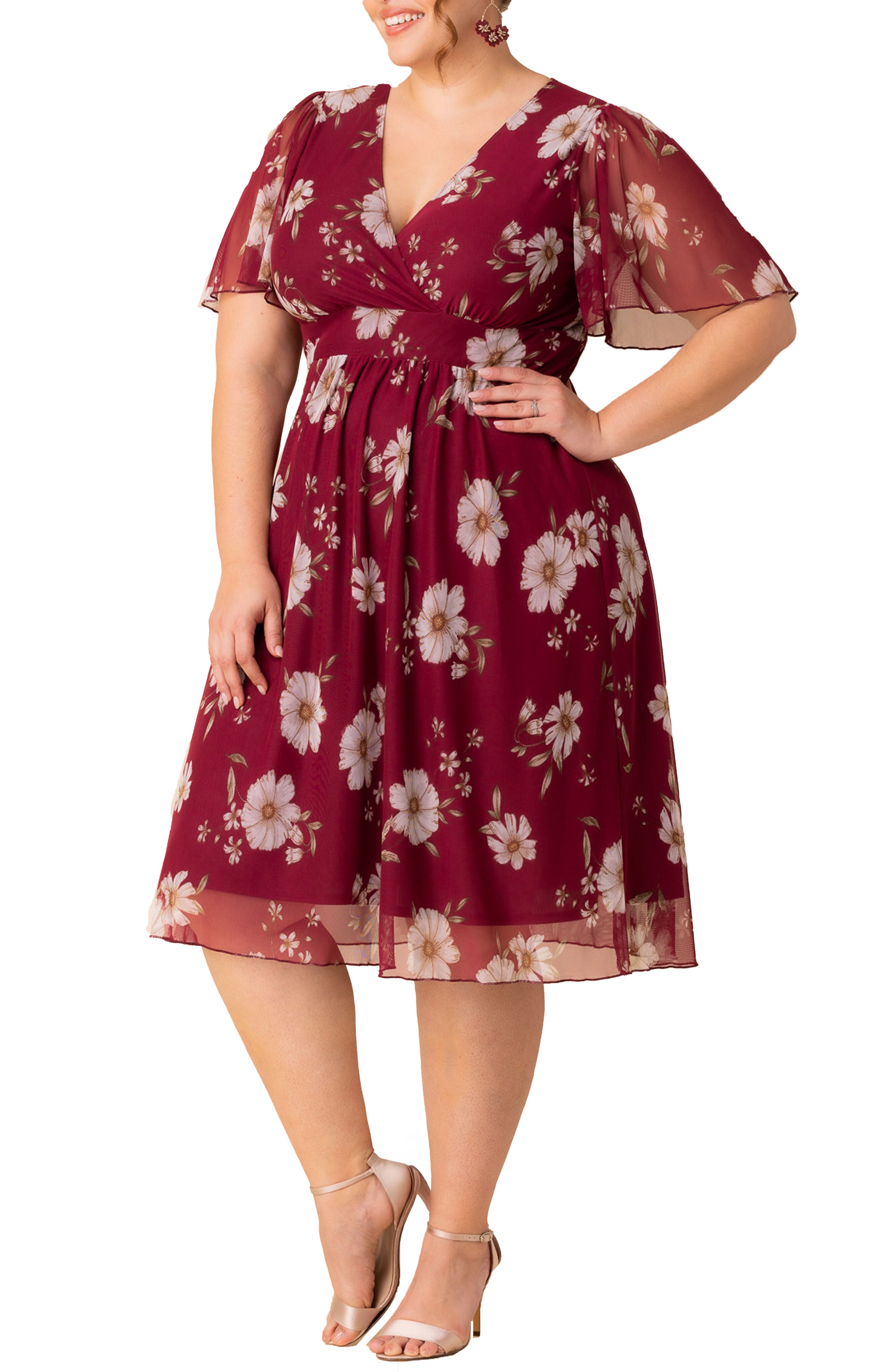 Margot Mesh Cocktail Dress, RASPBERRY FLORAL PRINT / Raspberry, alternate image number 3