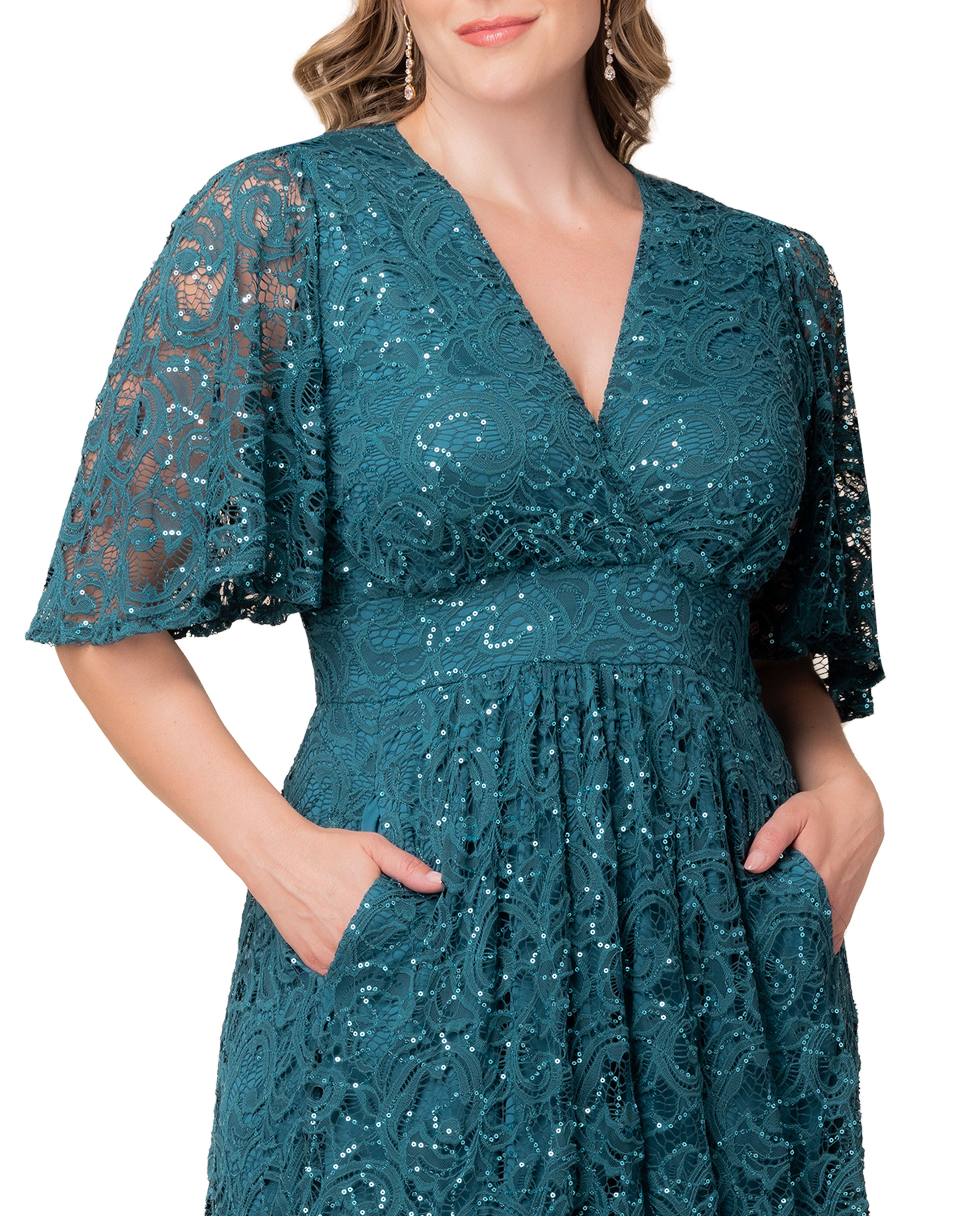 Luminous Sequin Lace Evening Gown, TEAL TOPAZ / Teal, alternate image number 2
