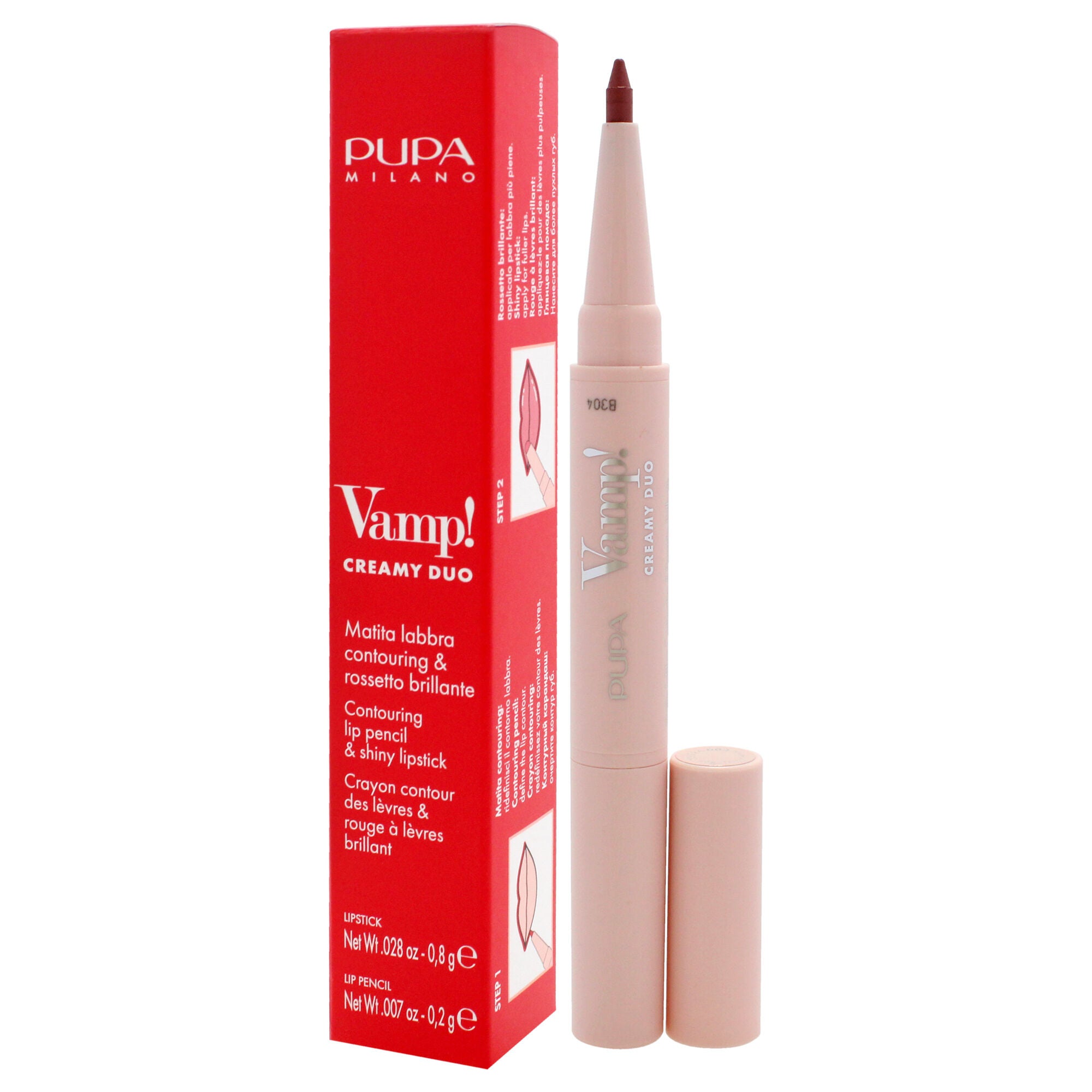 Vamp! Creamy Duo Contouring Lip Pencil and Shiny Lipstick - 004 Light Rose by Pupa Milano for Women - 0.035 oz Makeup, See Description, alternate image number 3