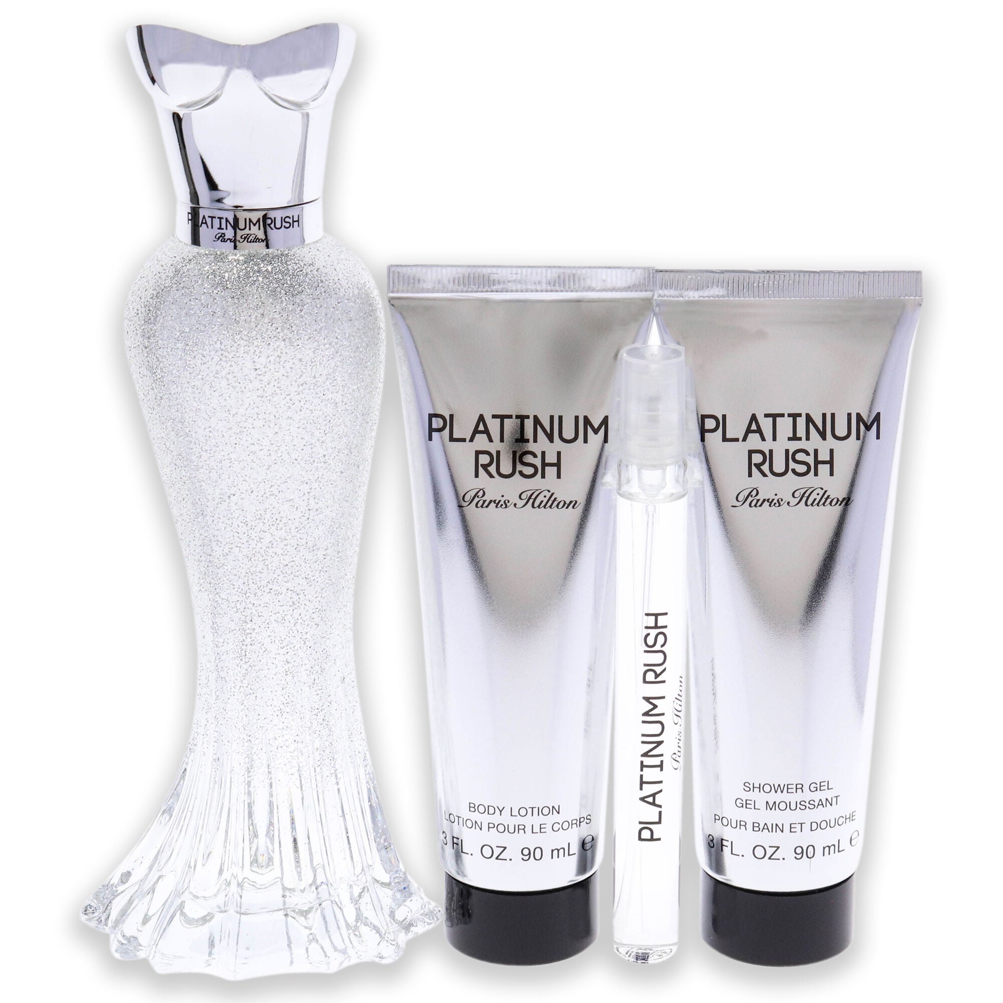 Platinum Rush by Paris Hilton for Women - 4 Pc Gift Set 3.4 oz EDP Spray, 0.33oz EDP Spray, 3oz Body Lotion, 3oz Shower Gel, , alternate image number 4