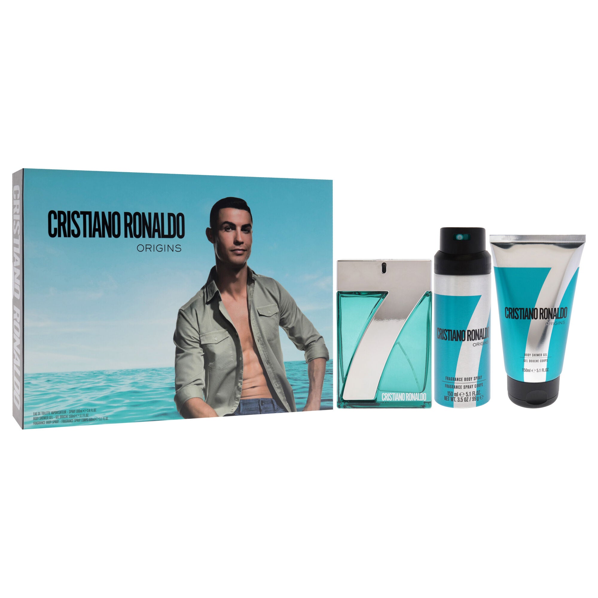CR7 Origins by Cristiano Ronaldo for Men - 3 Pc Gift Set 3.4oz EDT Spray, 5.1oz Body Spray, 5.1oz Shower Gel, See Description, alternate image number 1