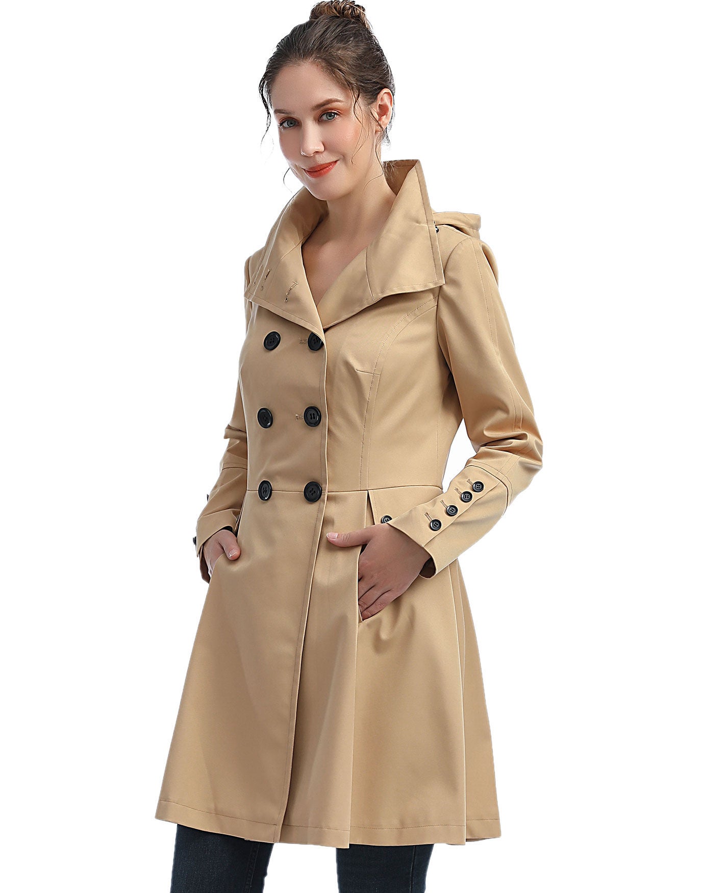 Kayla Waterproof Hooded Mid Length Trench Coat, , alternate image number 2