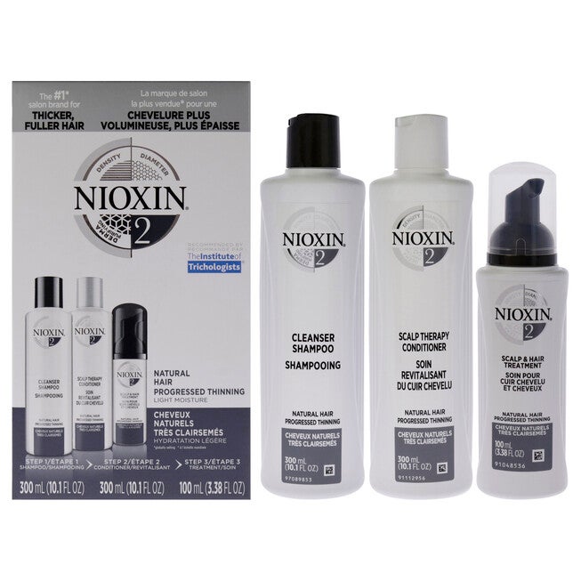 System 2 Kit by Nioxin for Unisex - 3 Pc 10.1oz Cleanser Shampoo, 10.1 oz Scalp Therapy Conditioner, 1Liter Scalp and Hair Treatment, NA, hi-res image number null
