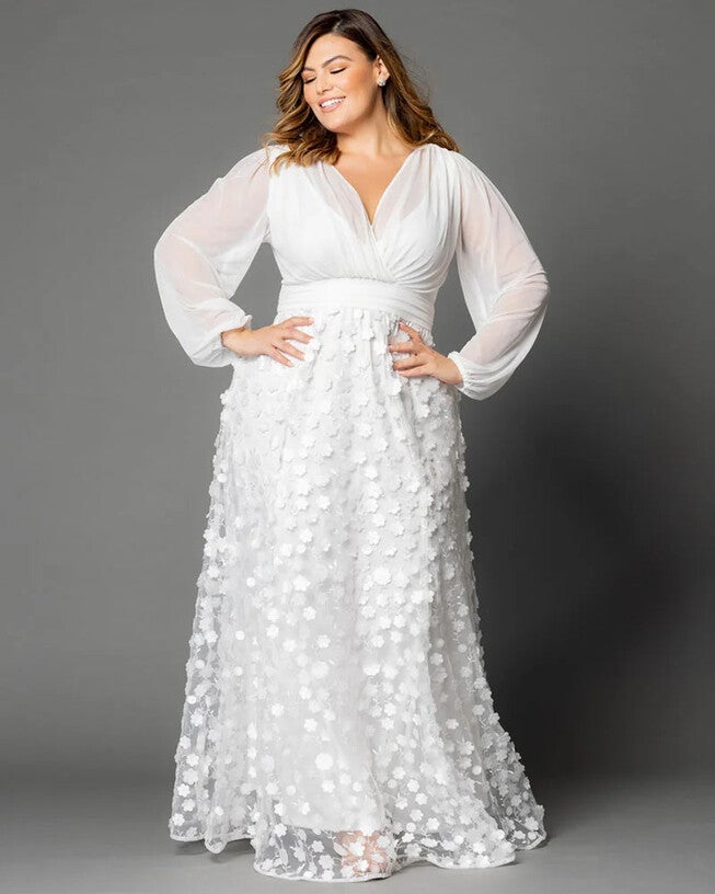 Enchanted Garden Long Sleeve Wedding Gown, Ivory Blossoms, hi-res image number null