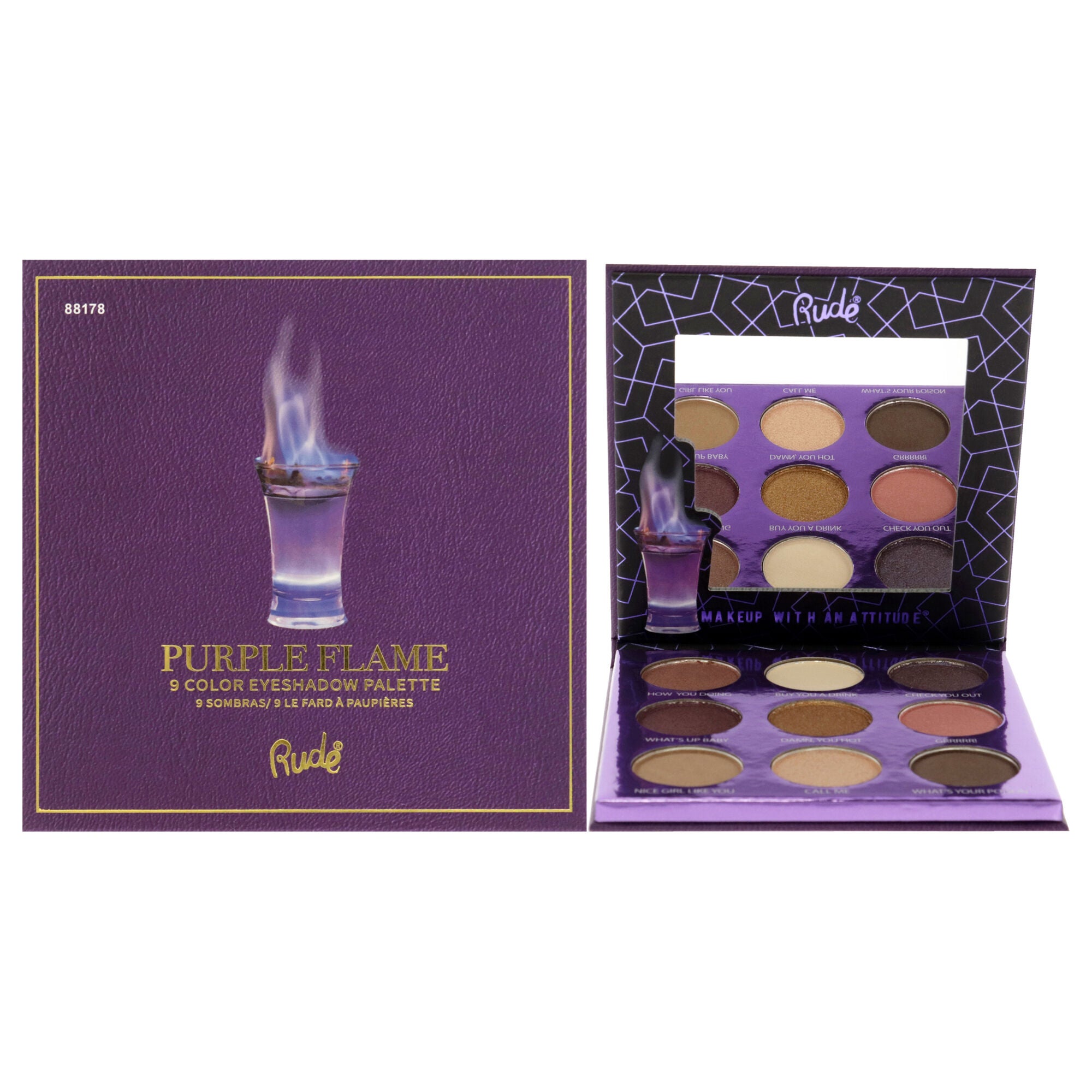 Cocktail Party 9 Eyeshadow Palette - Purple Flame by Rude Cosmetics for Women - 0.39 oz Eye Shadow, See Description, hi-res image number 0