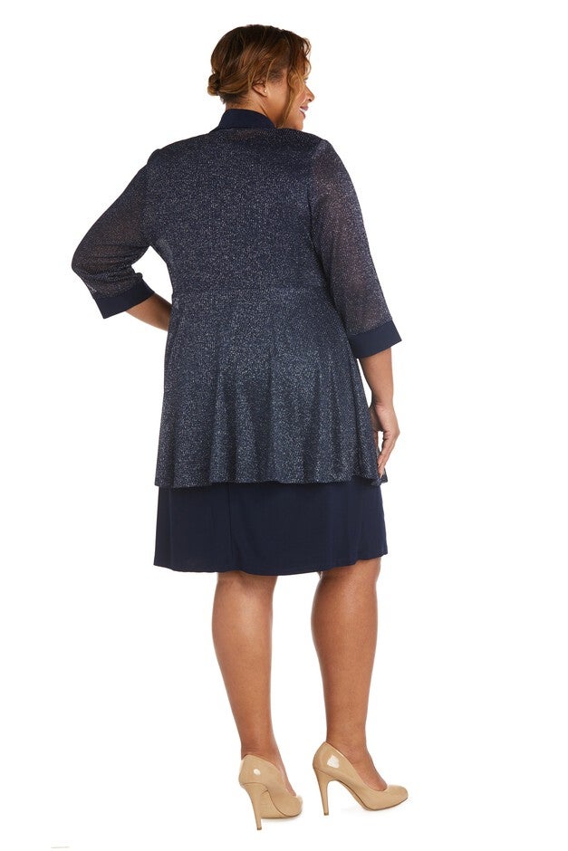3/4 Sleeve Two Piece Jacket and Dress Set with Metallic Detail, , alternate image number 1