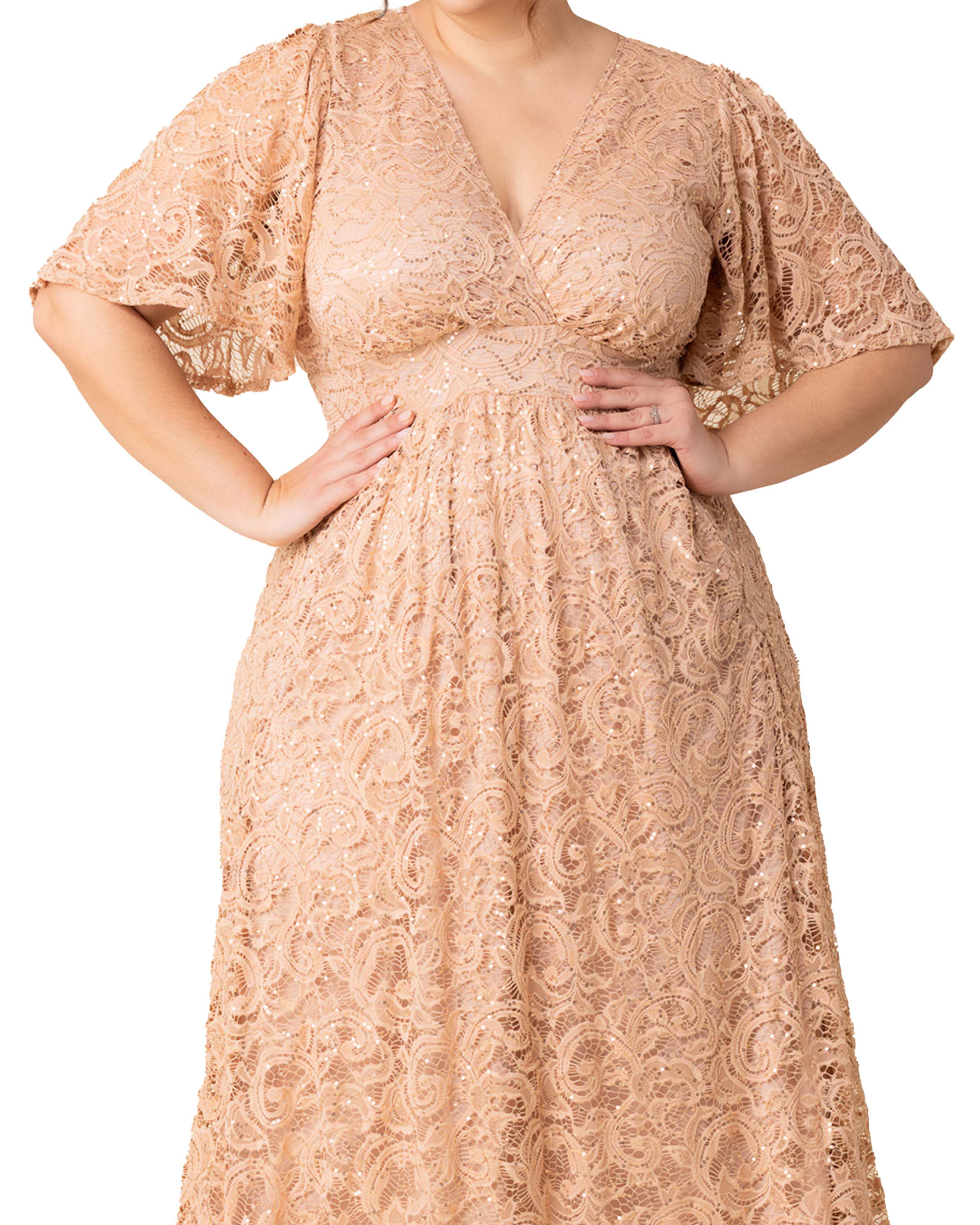 Luminous Sequin Lace Long Gown, CHAMPAGNE / Gold, alternate image number 2