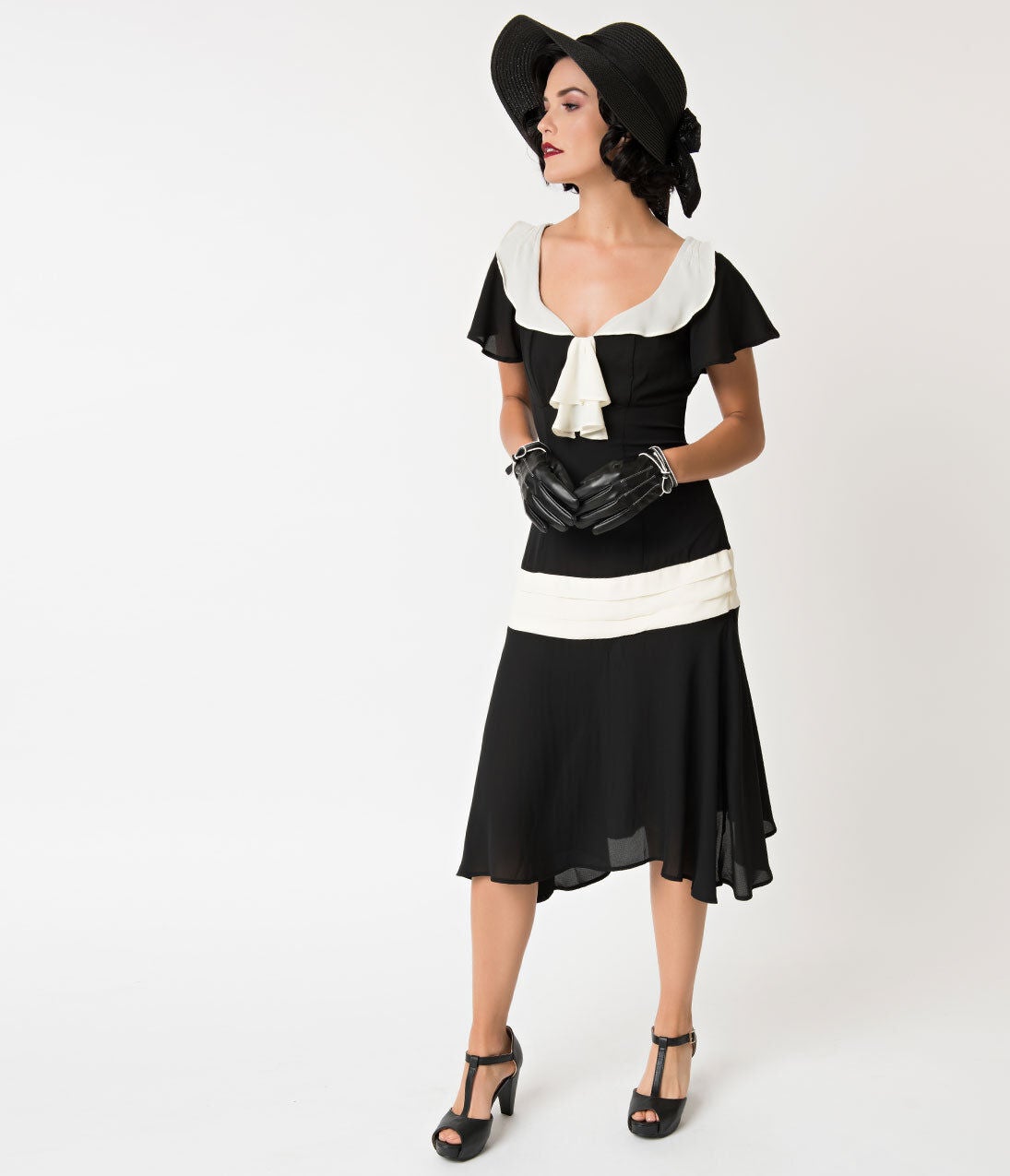 Unique Vintage 1920s Black & Cream Wilshire Flapper Day Dress, , alternate image number 8