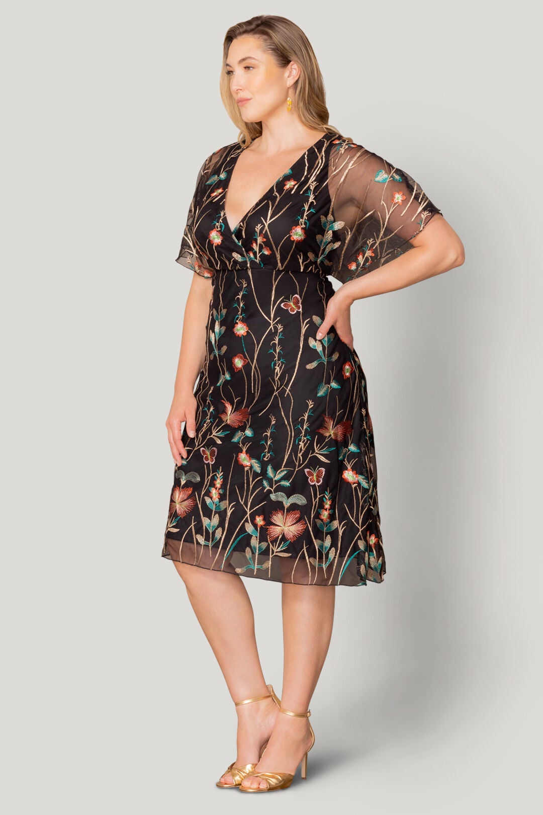 Sonnet Embroidered Cocktail Dress, Onyx / Black, alternate image number 3