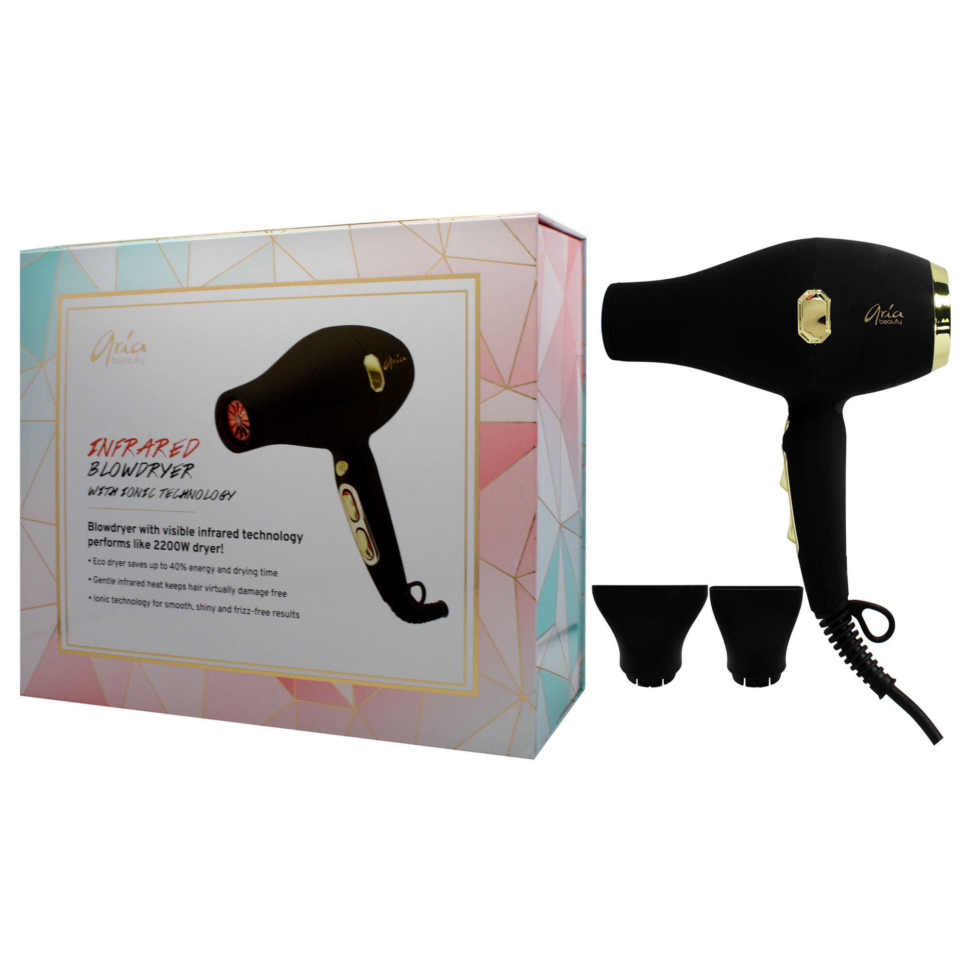 Infrared Blowdryer With Ionic Technology - Black by Aria Beauty for Women - 1 Pc Hair Dryer, See Description, alternate image number 3