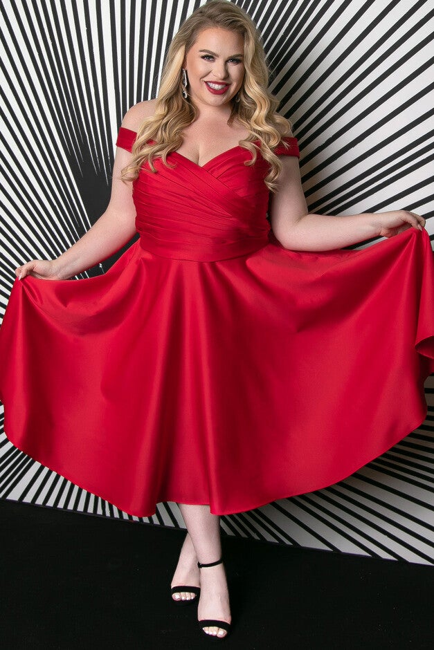 Perfectly Posh Satin Tea-Length Pary Dress | Woman Within Perfectly Posh Satin Tea-Length Pary Dress | Woman Within