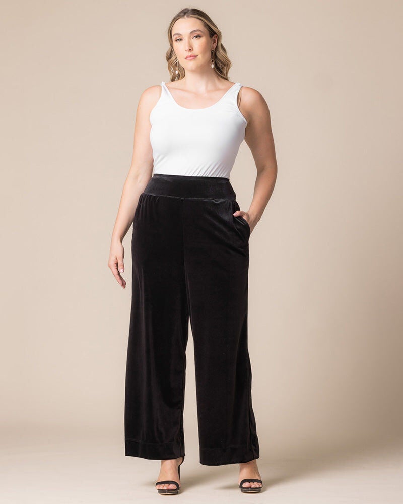 Velvet Luxe Wide Leg Pants, Onyx, hi-res image number 0