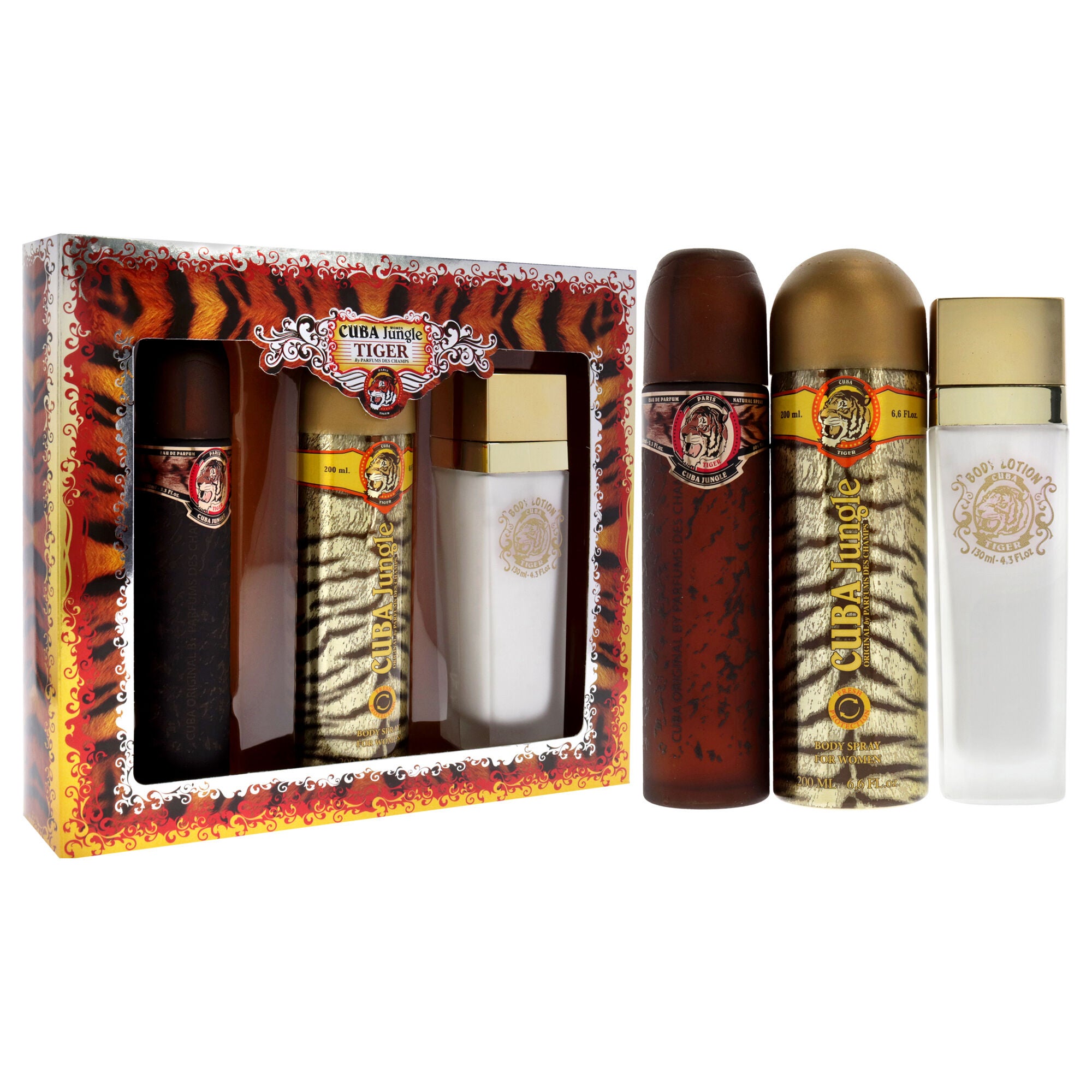 Cuba Jungle Tiger by Cuba for Women - 3 Pc Gift Set 3.3oz EDP Spray, 6.7oz Deodorant Body Spray, 4.3oz Body Lotion, See Description, alternate image number 2