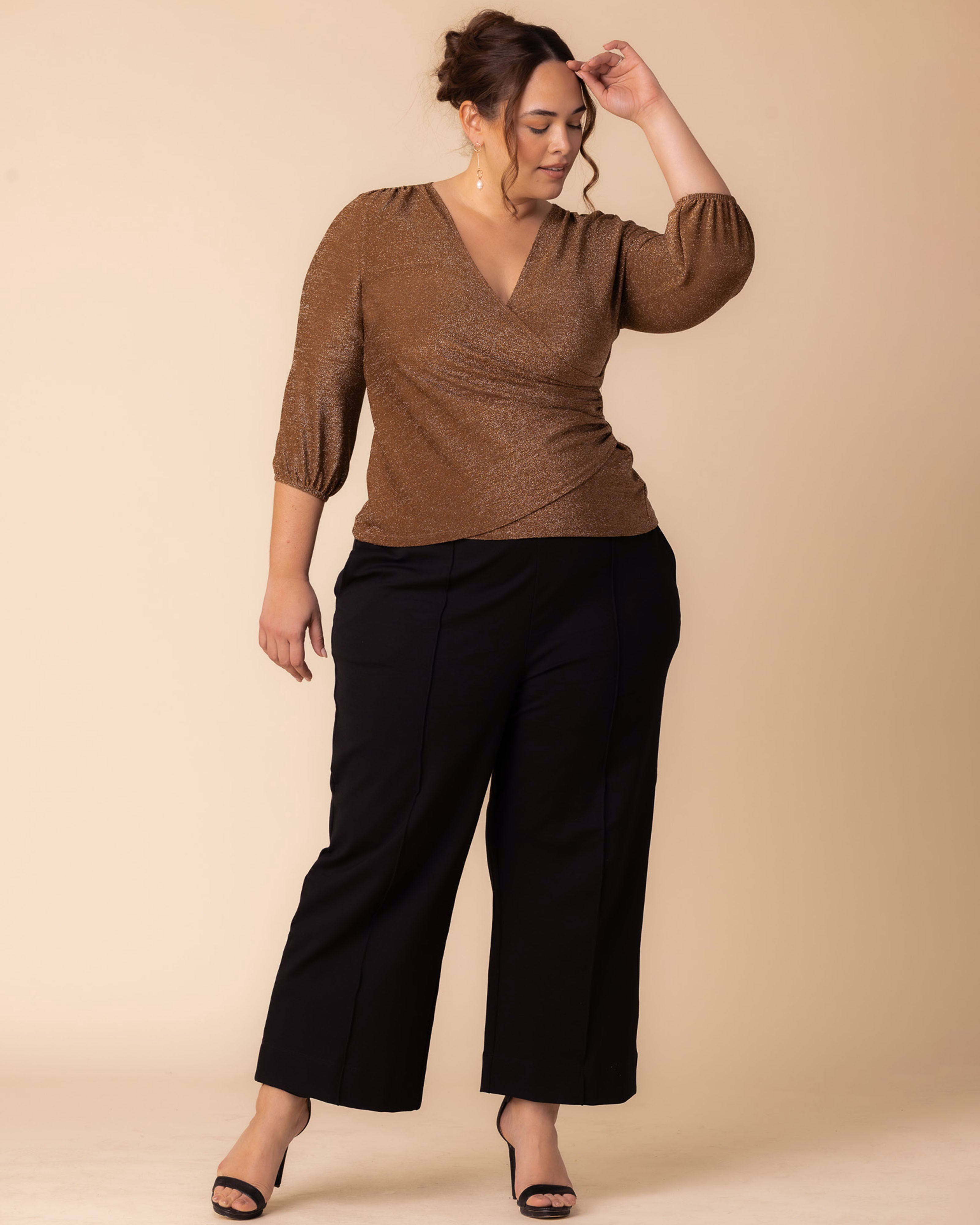 Celeste Faux Wrap Top, MOCHA SPARKLE / Mocha, alternate image number 4