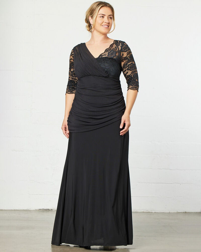 Woman within shop evening dresses